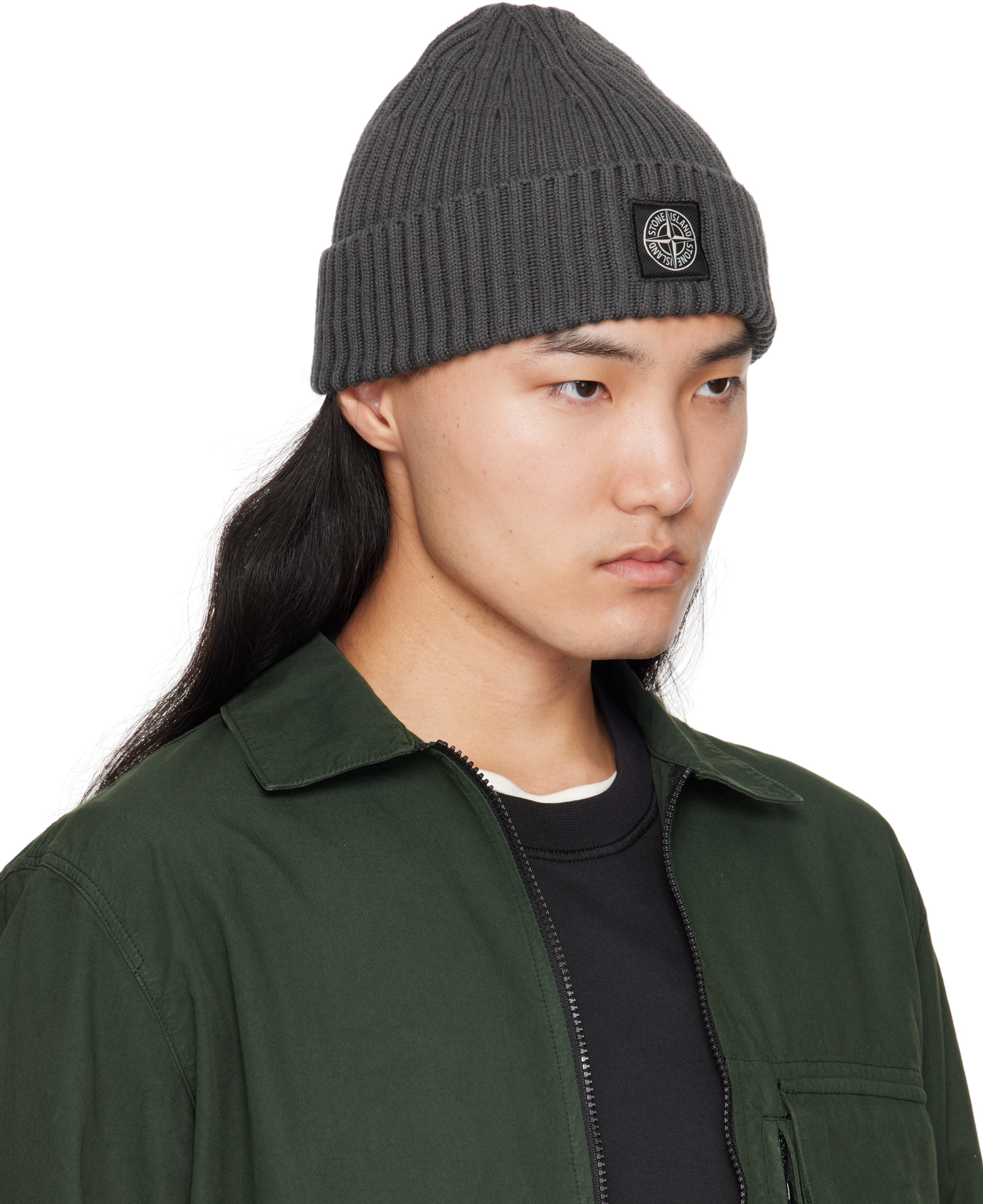 Stone Island Gray N100002 Full Rib Rws Wool Beanie In Gray
