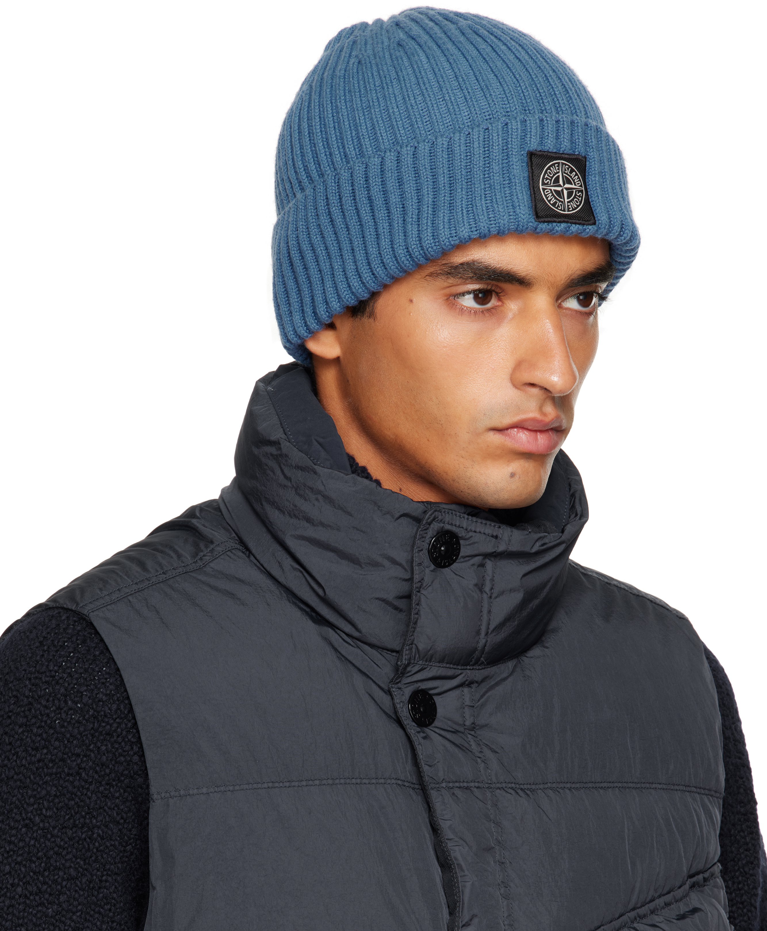 Stone Island Blue N100002 Full Rib Beanie In Brown