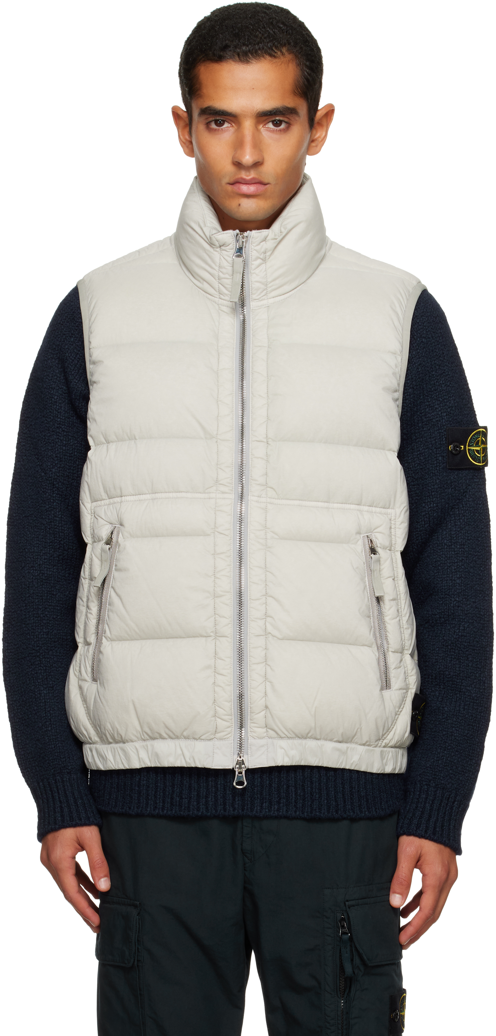 Stone Island Taupe G100007 Loom Woven Chambers Nylon Down-tc Vest In Animal Print