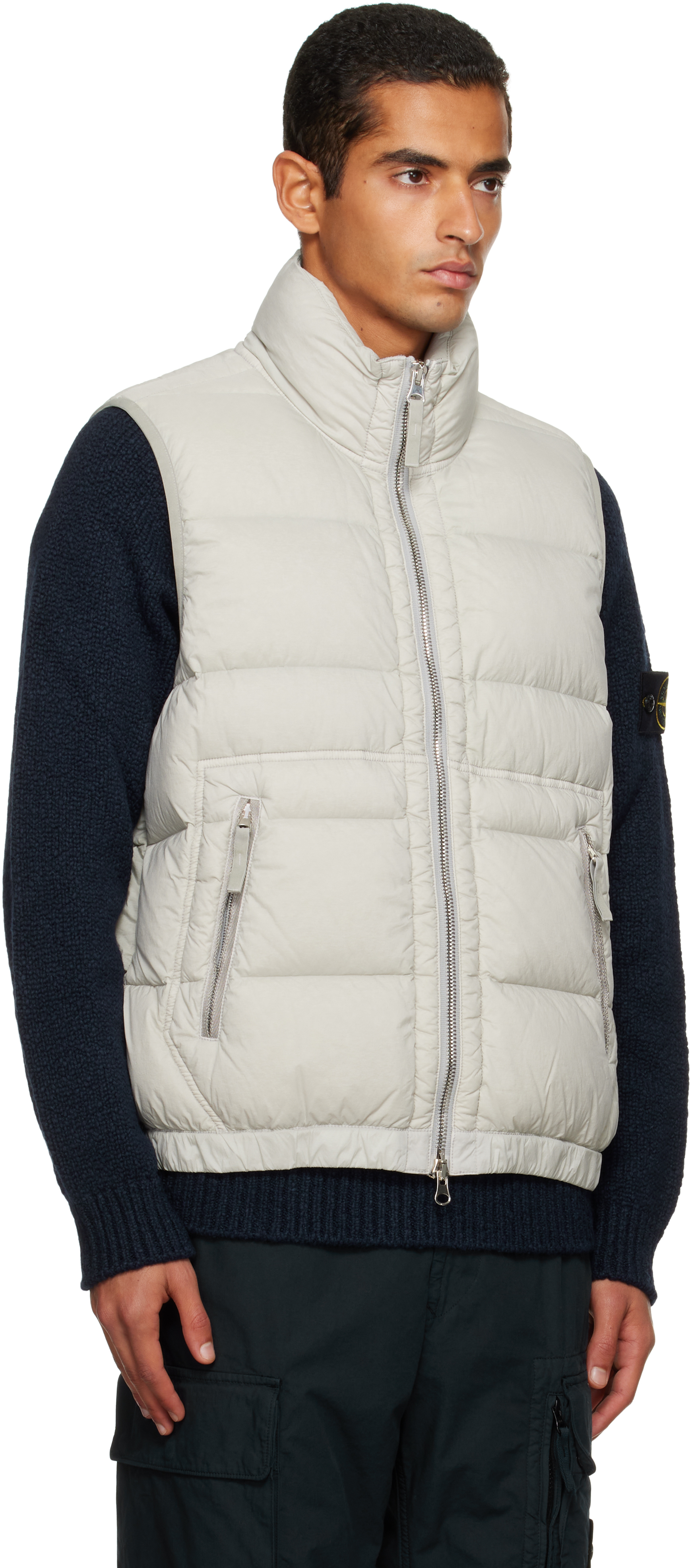 Stone Island Taupe G100007 Loom Woven Chambers Nylon Down-tc Vest In Animal Print