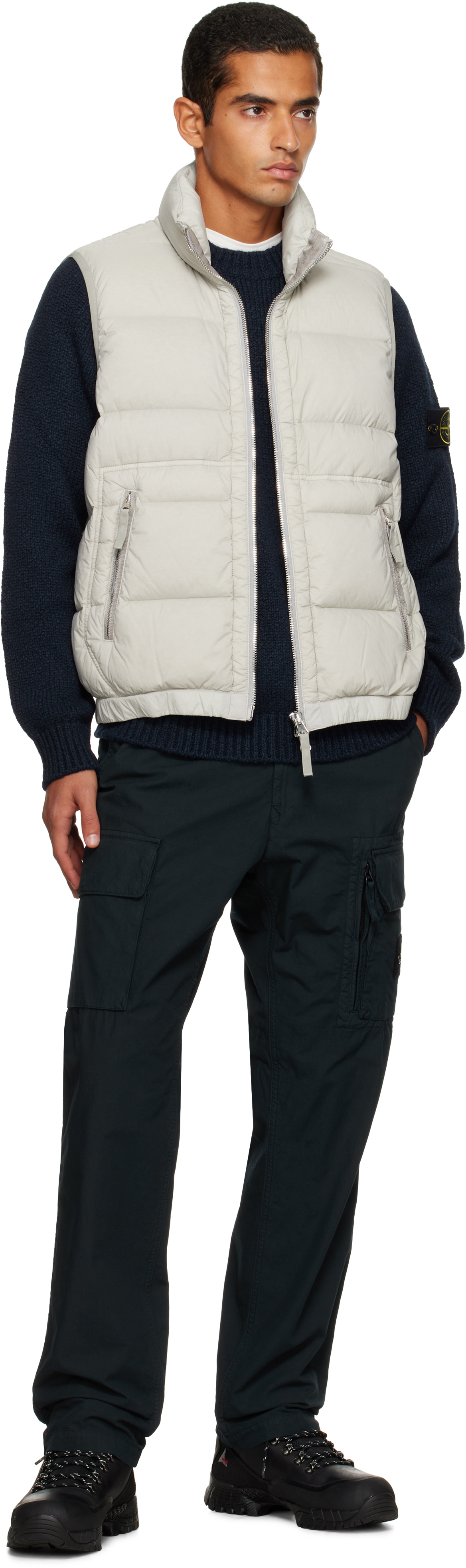 Stone Island Taupe G100007 Loom Woven Chambers Nylon Down-tc Vest In Animal Print