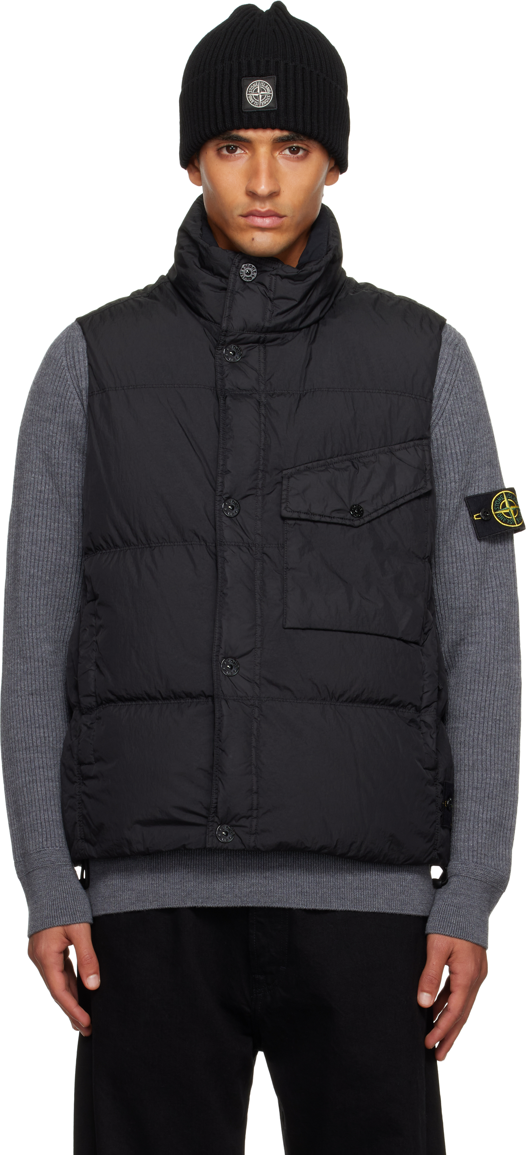 Stone Island: ブラック G100003 Crinkle Reps NY ダウンベスト