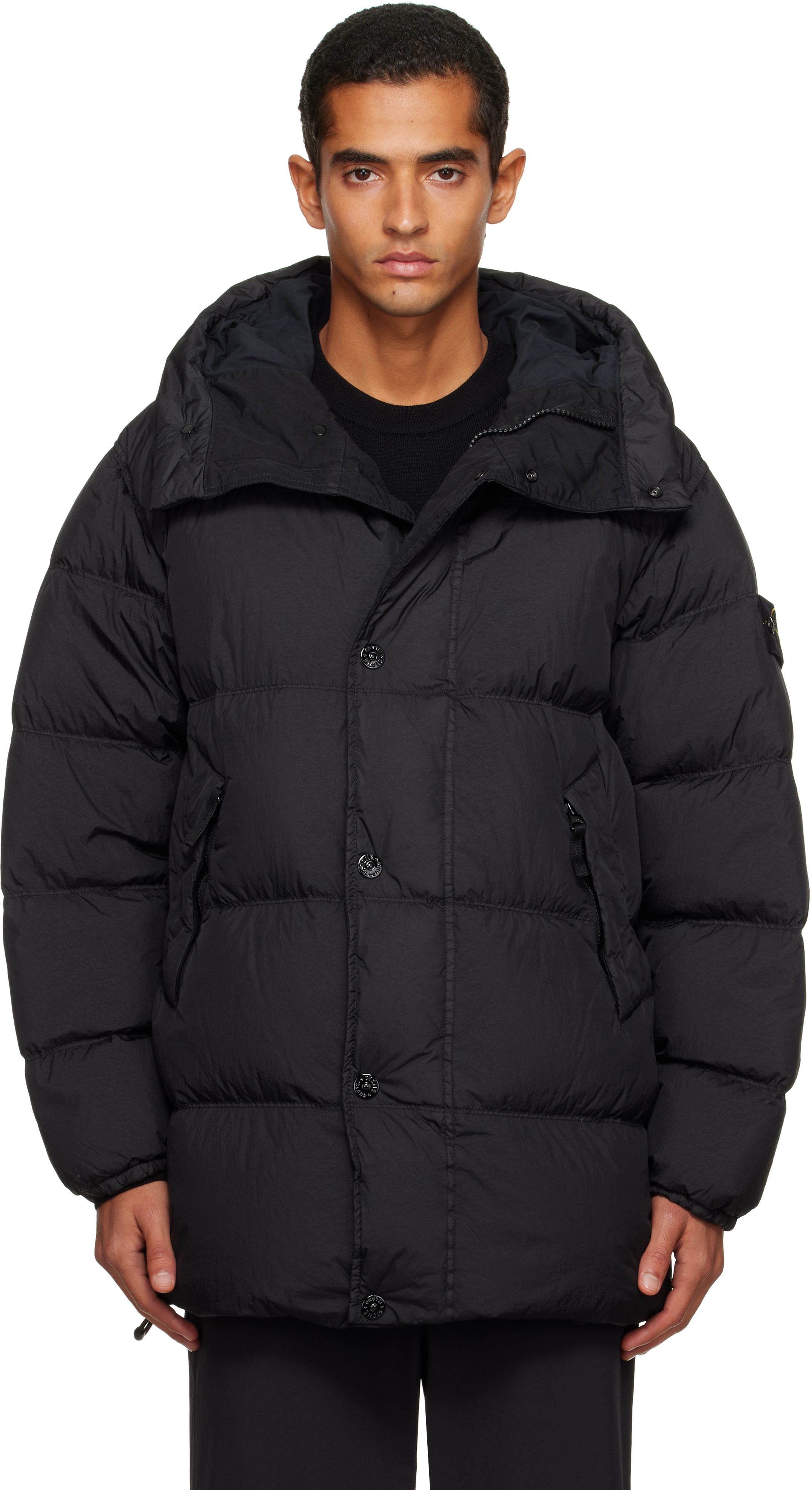 Stone Island: Black 4100012 Crinkle Reps NY Down Jacket | SSENSE