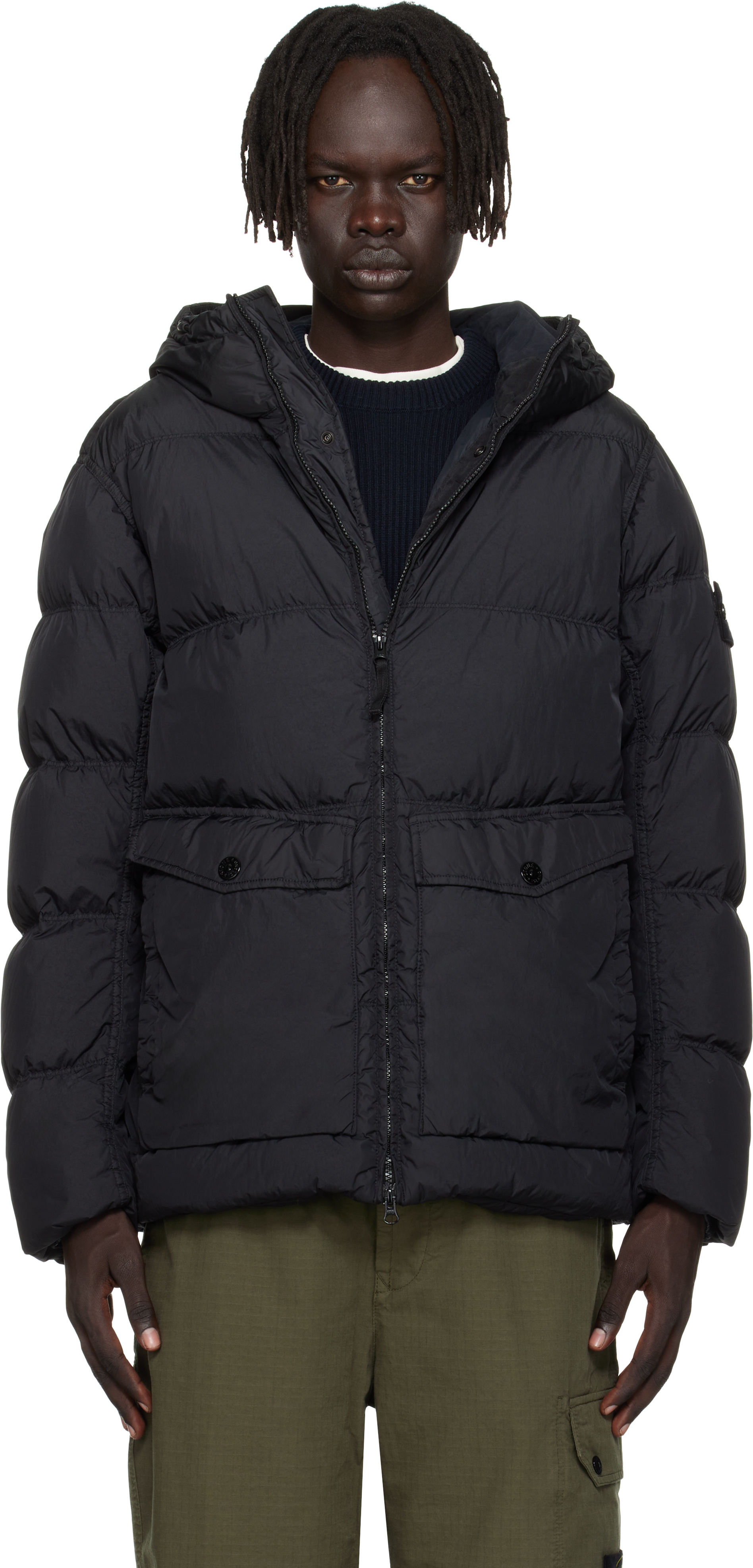 Stone Island Black 4100011 Crinkle Reps Ny Down Jacket In Black