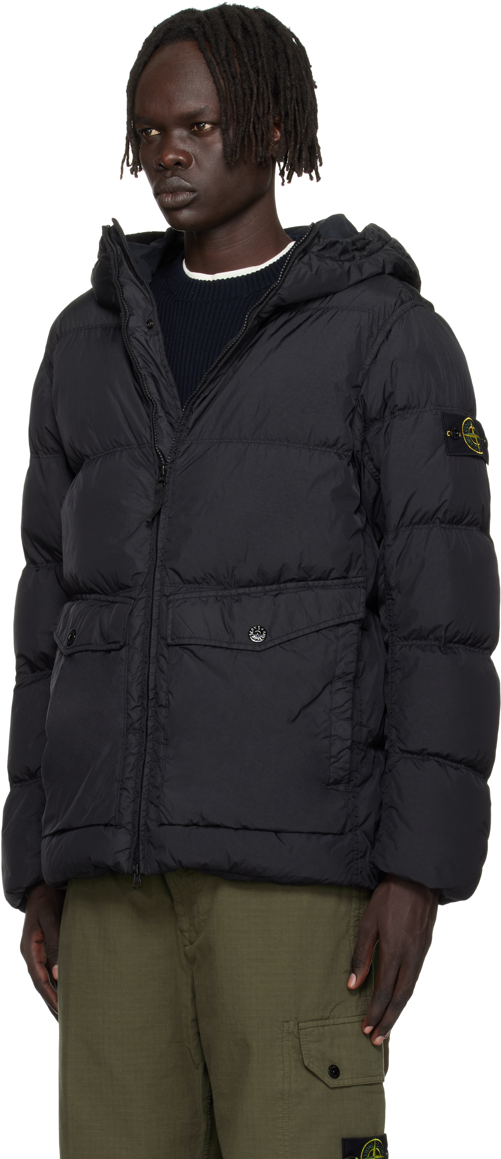 Stone Island Black 4100011 Crinkle Reps Ny Down Jacket In Black