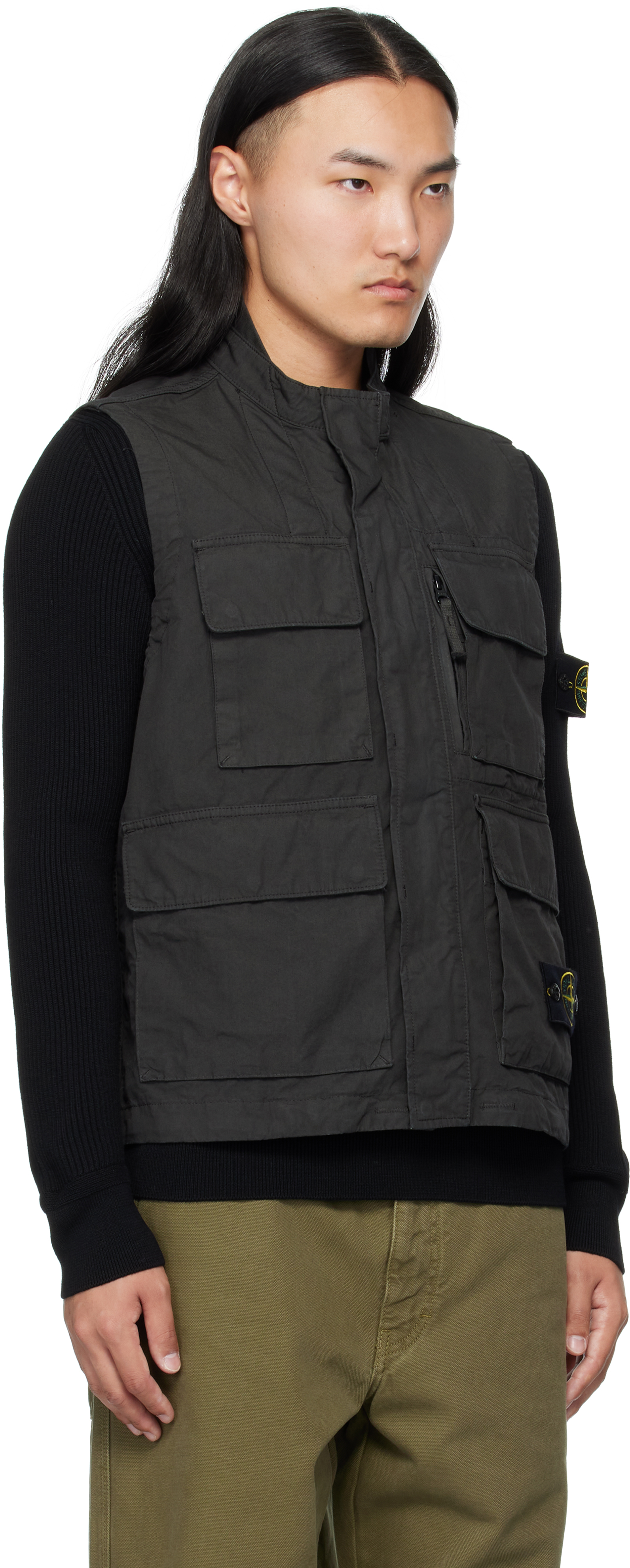 Stone Island Black G100001 Canvas Weave Cotton Vest In Black