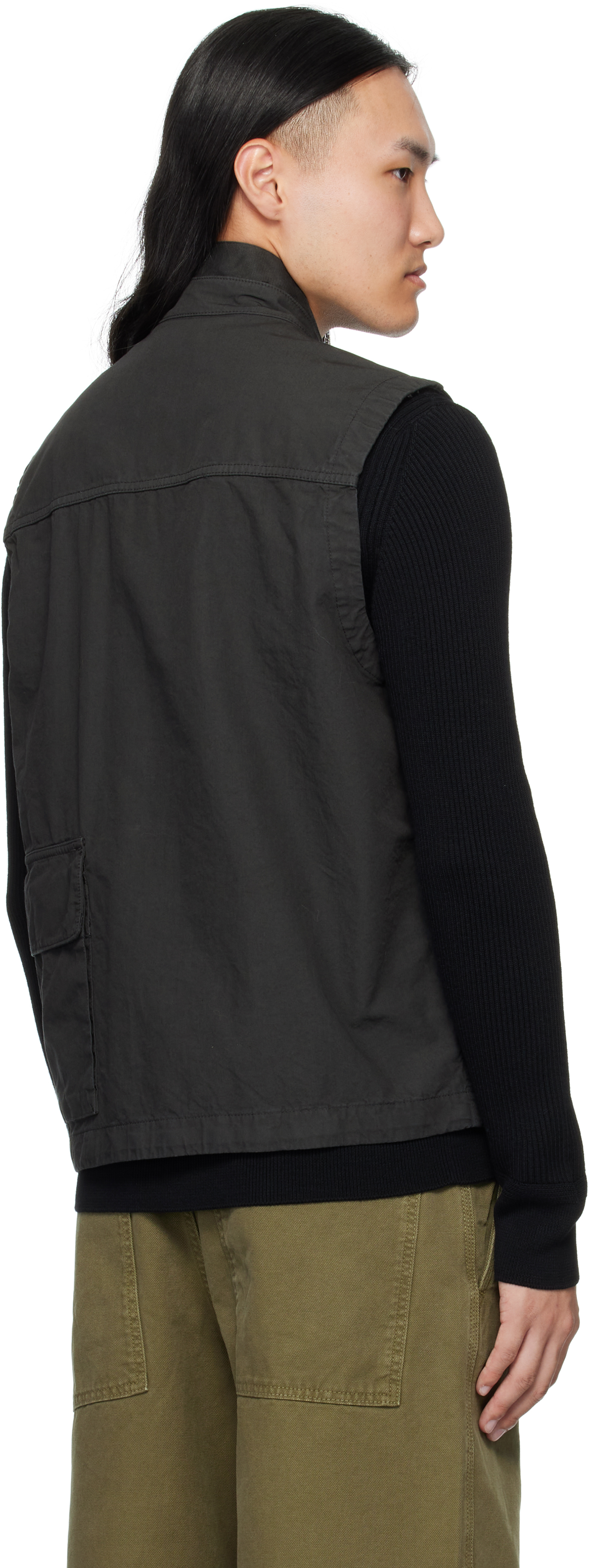 Stone Island Black G100001 Canvas Weave Cotton Vest In Black