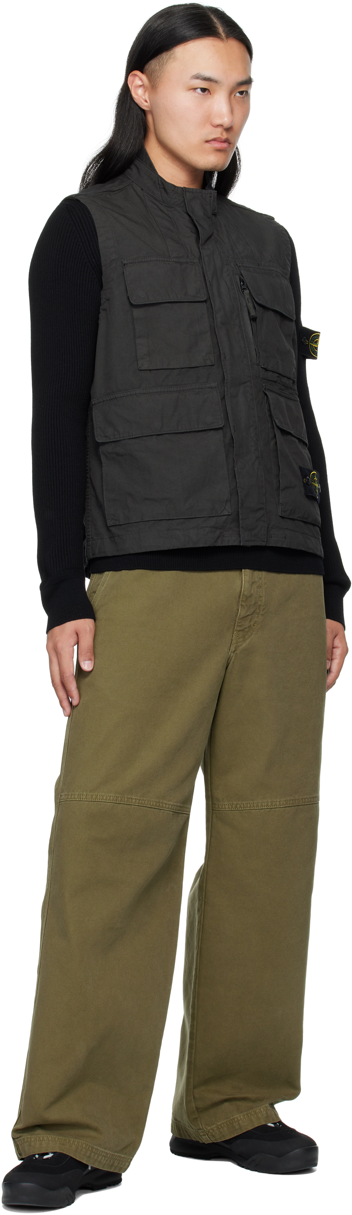 Stone Island Black G100001 Canvas Weave Cotton Vest In Black