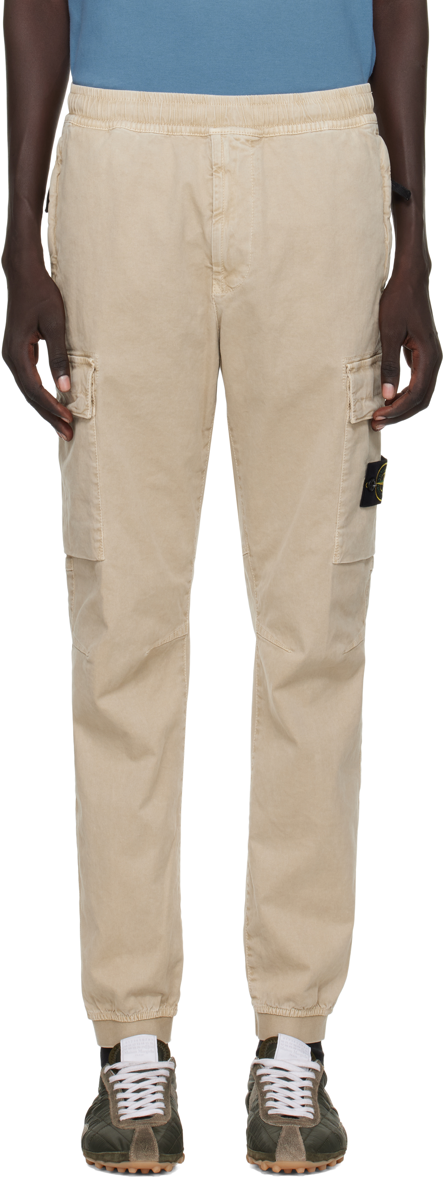 Stone Island Beige 3100033 Stretch Organic Broken Twill Cotton Cargo Pants In Gray