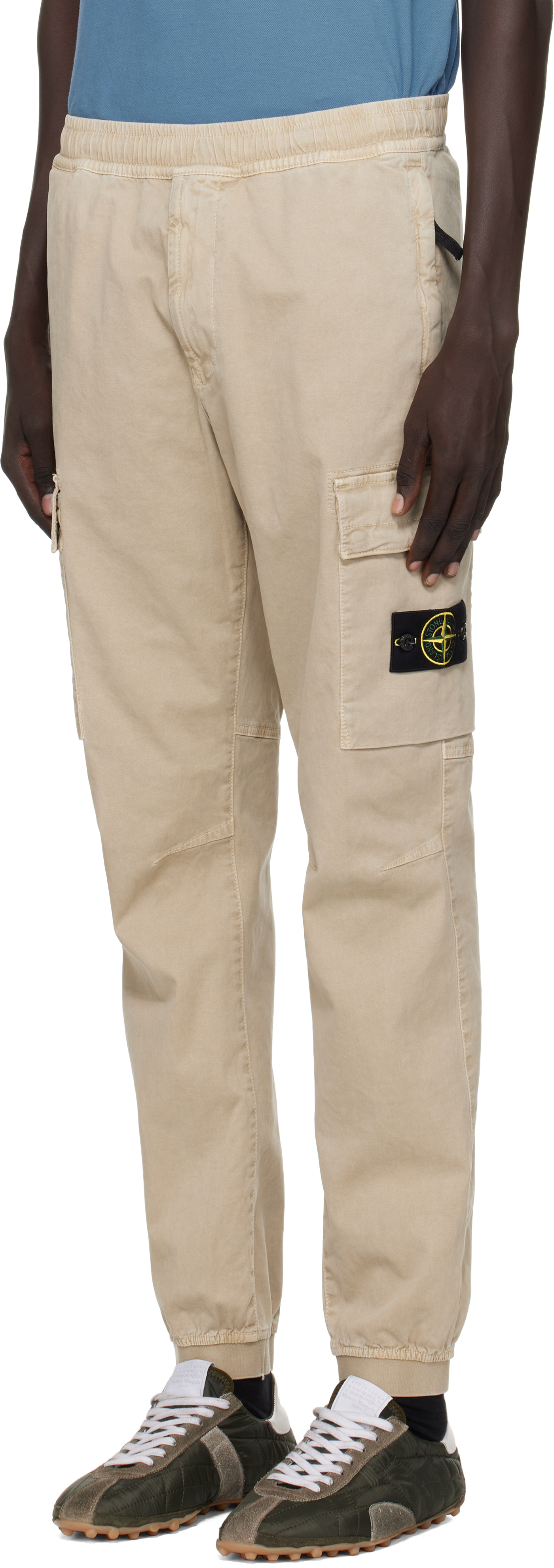 Stone Island Beige 3100033 Stretch Organic Broken Twill Cotton Cargo Pants In Gray