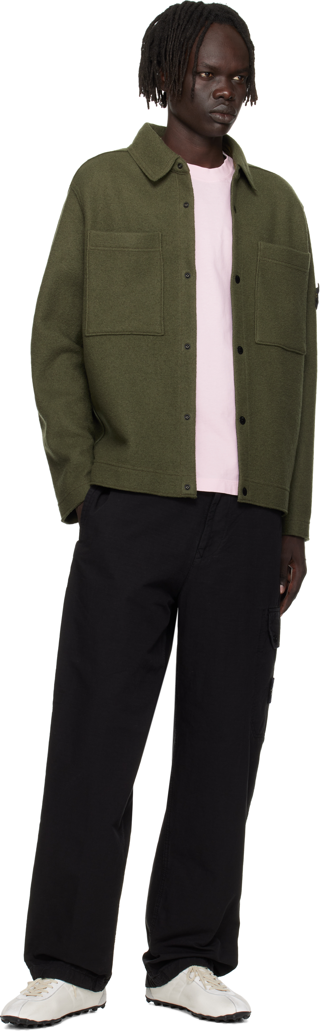 Stone Island Green 5100058 Felted Rws Wool Overshirt In Green