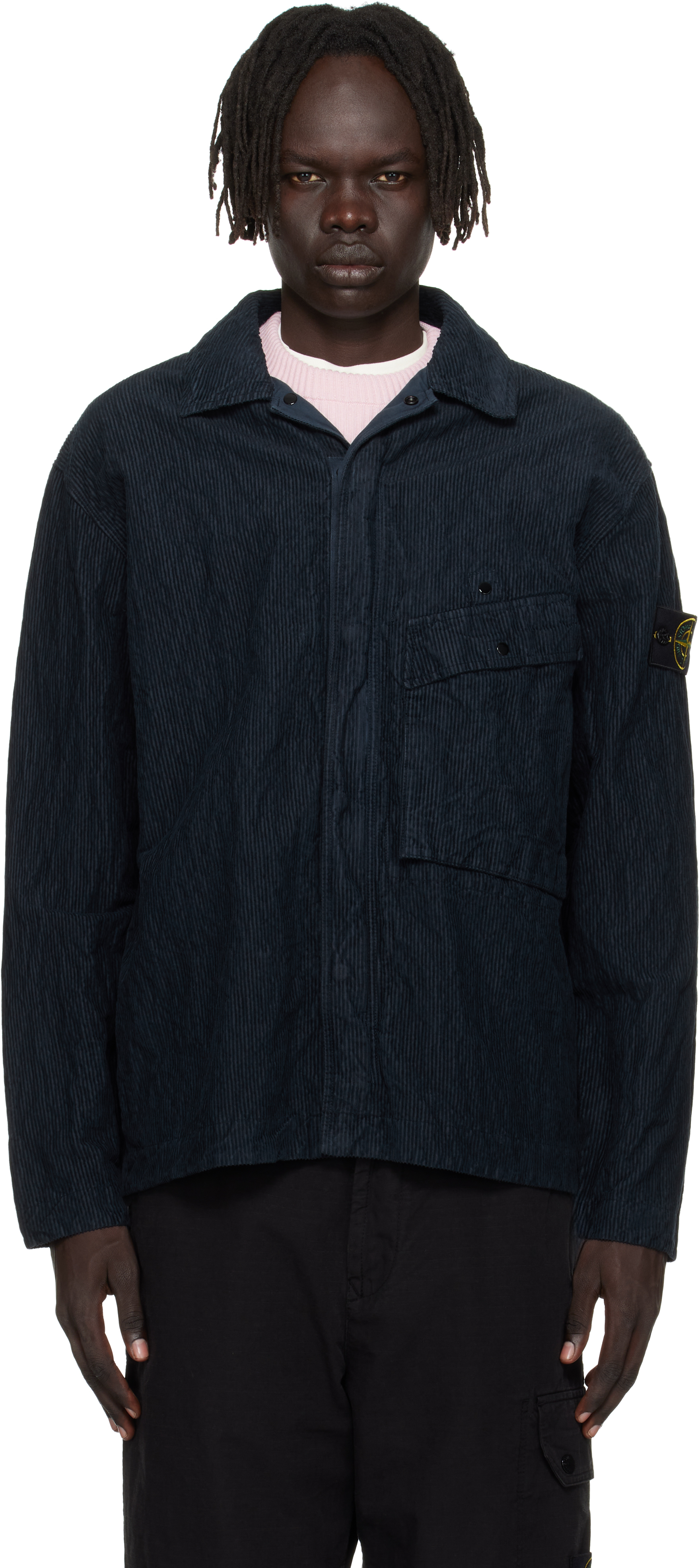 Stone Island Navy 1200020 Wrinkled Corduroy 500-tc Overshirt In Blue