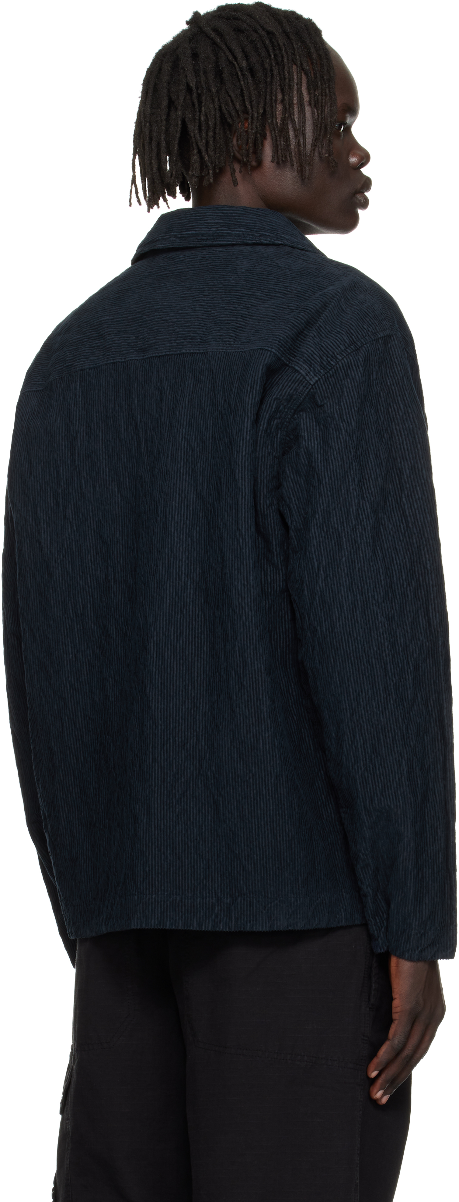 Stone Island Navy 1200020 Wrinkled Corduroy 500-tc Overshirt In Blue