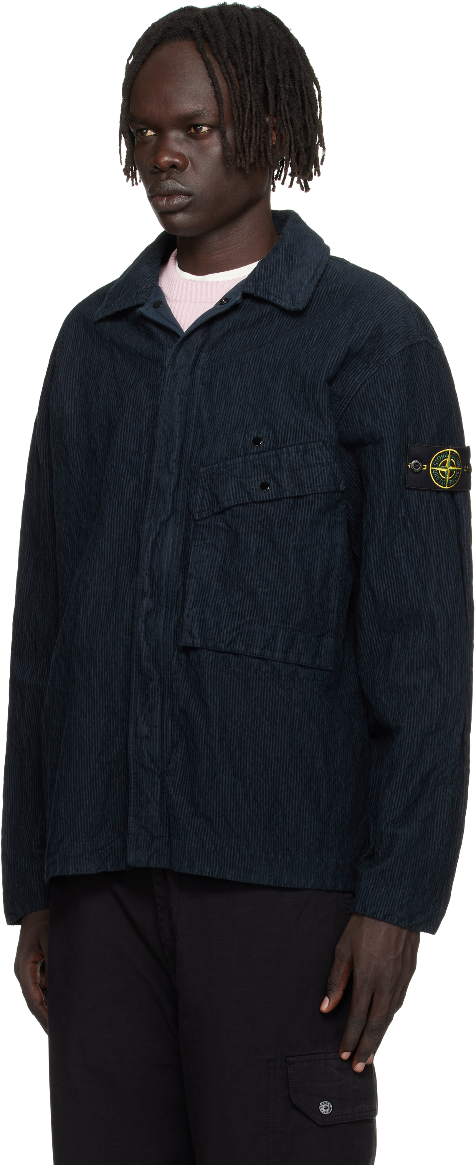 Stone Island Navy 1200020 Wrinkled Corduroy 500-tc Overshirt In Blue