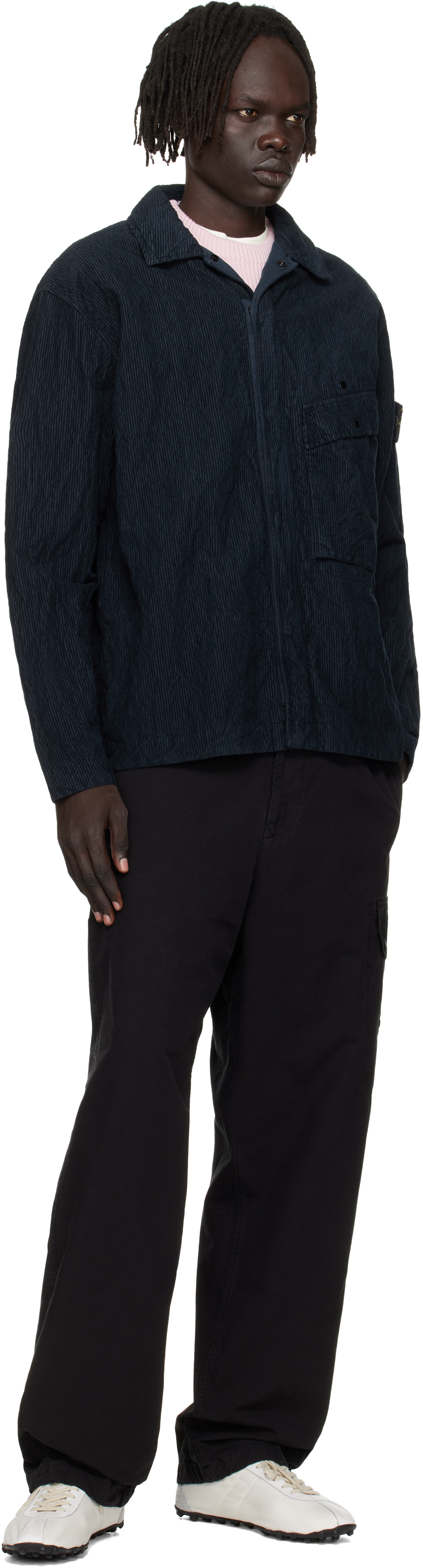 Stone Island Navy 1200020 Wrinkled Corduroy 500-tc Overshirt In Blue