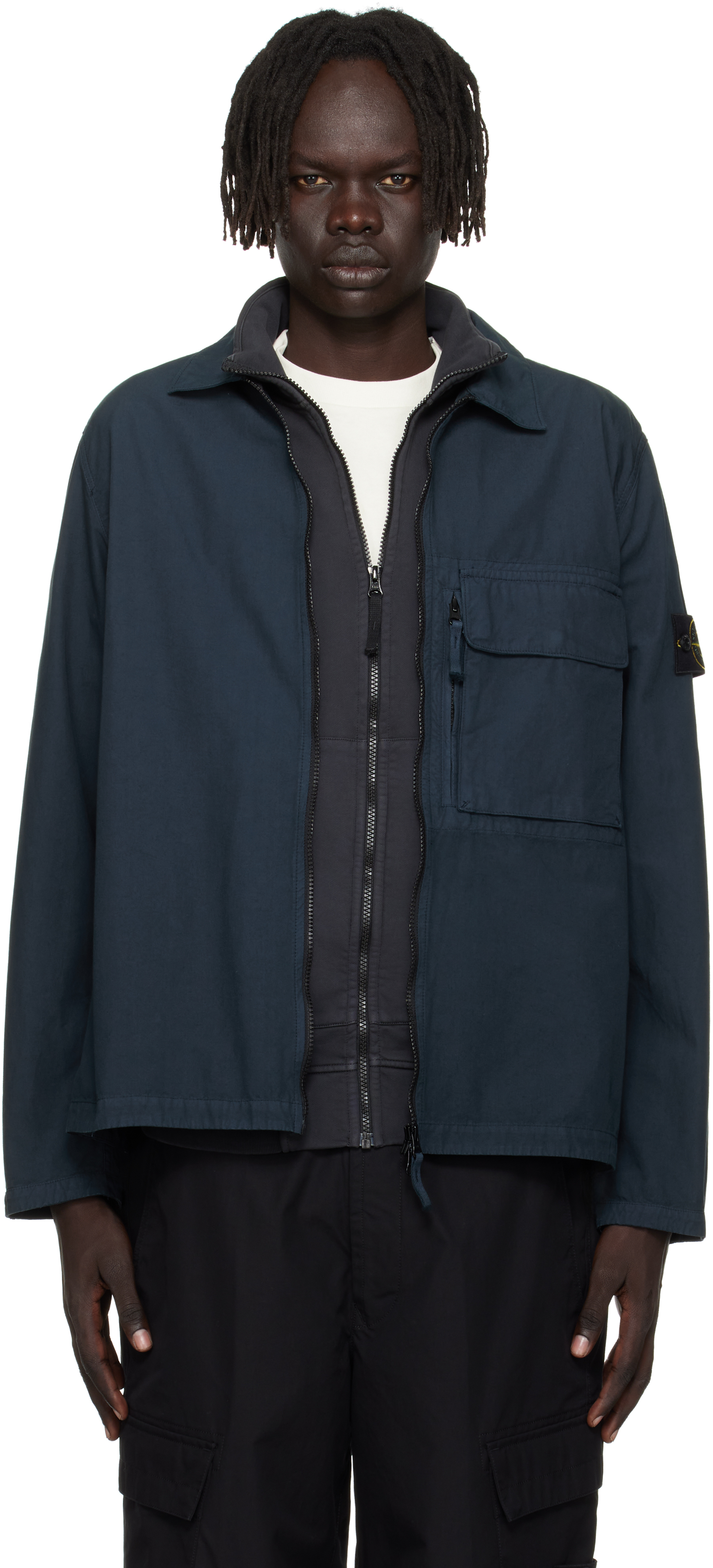 Stone Island Navy 1200004 Canvas Weave Cotton Overshirt In Blue
