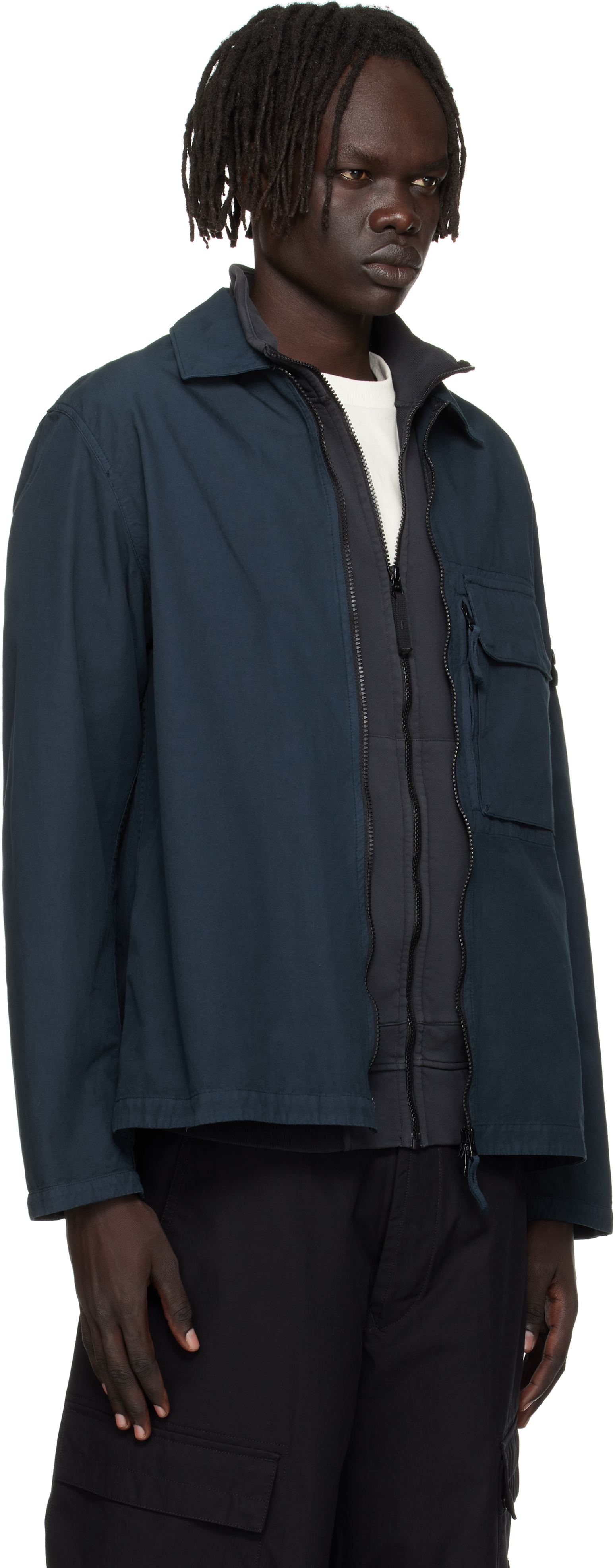 Stone Island Navy 1200004 Canvas Weave Cotton Overshirt In Blue