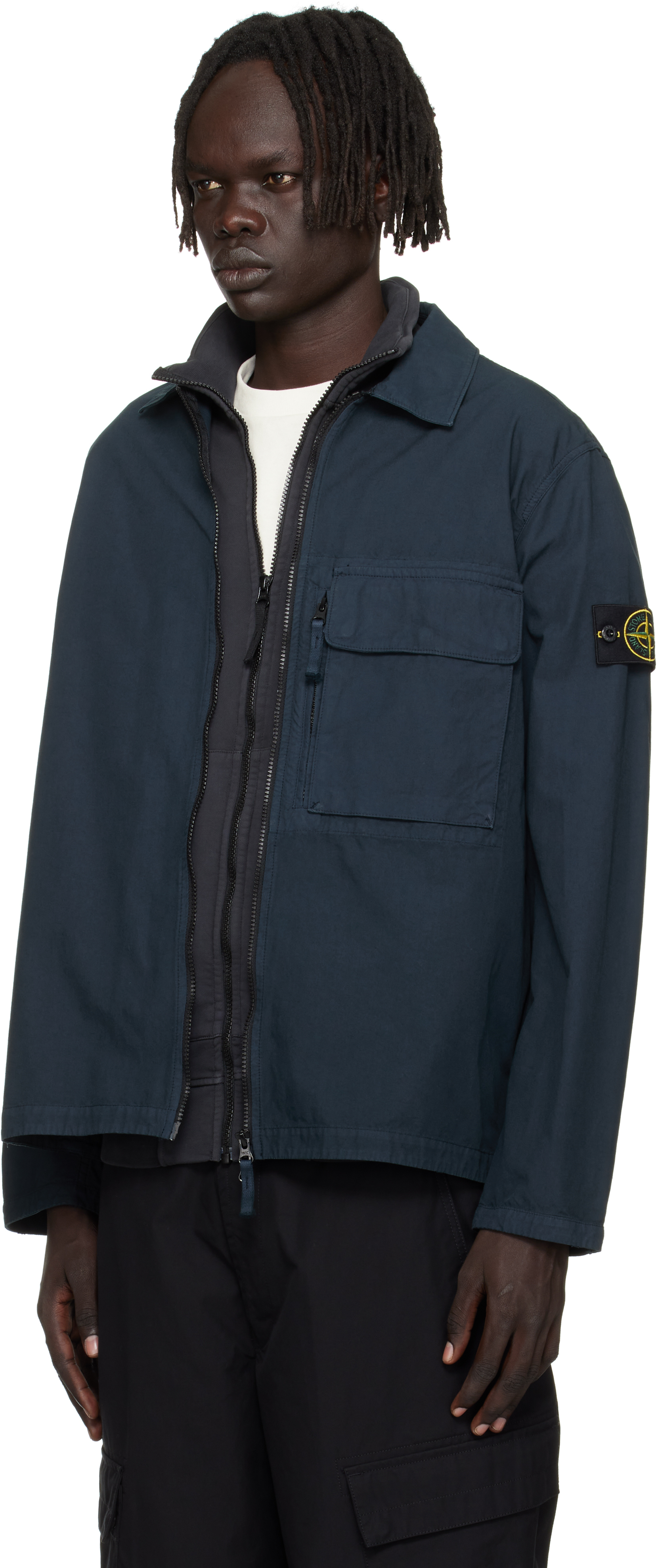 Stone Island Navy 1200004 Canvas Weave Cotton Overshirt In Blue