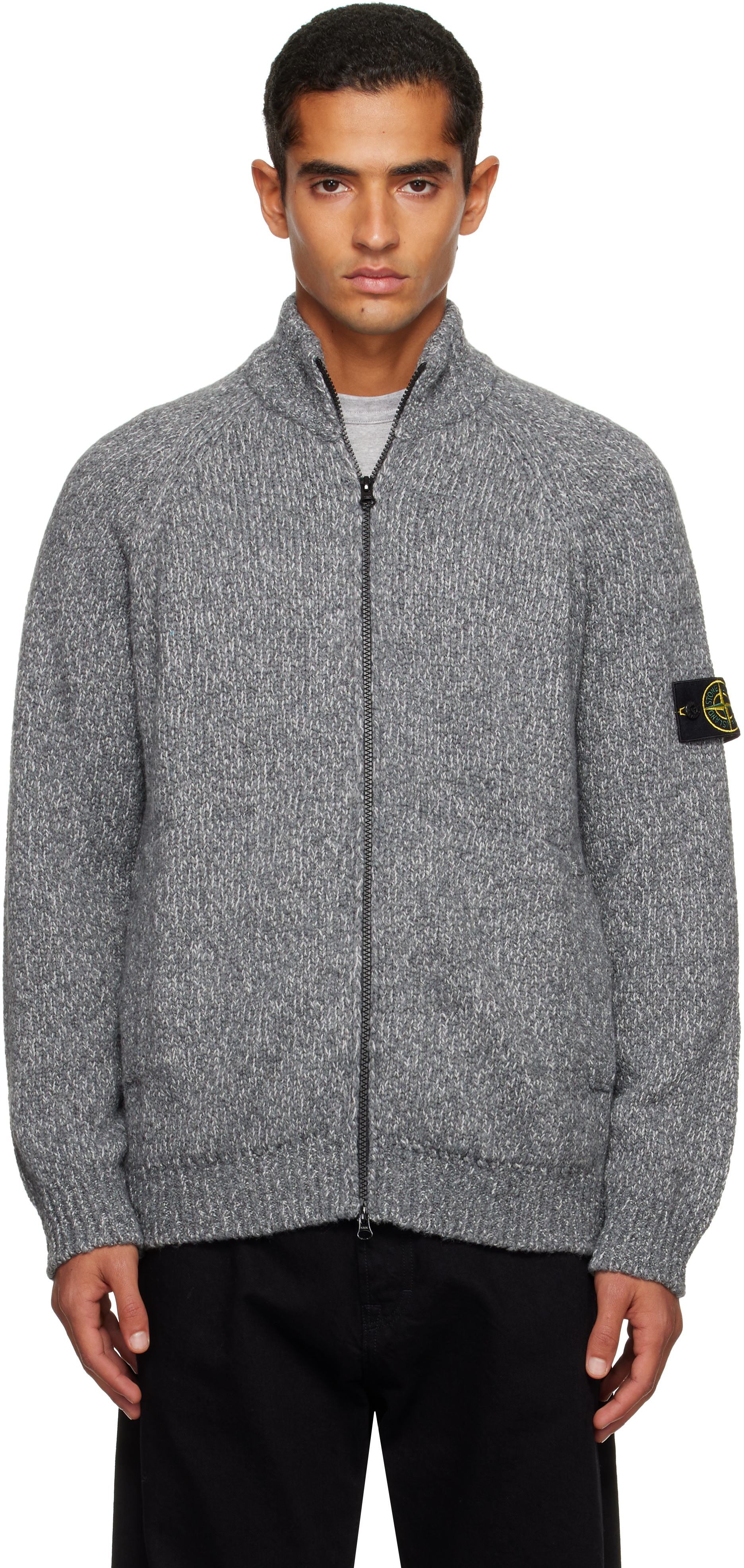 Stone Island: グレー 5100051 ウール カーディガン | SSENSE 日本