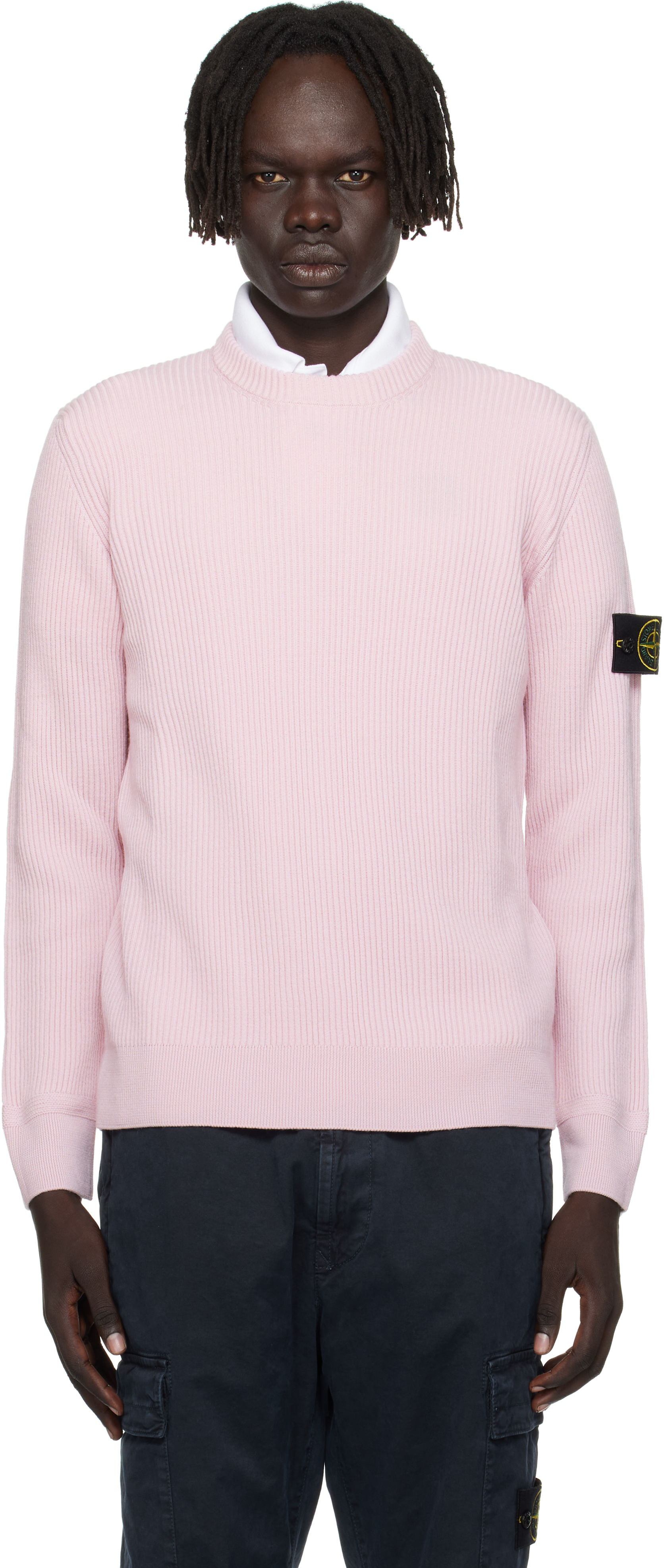 Stone Island Pink 5100053 Full Rib Rws Wool Sweater In Pink