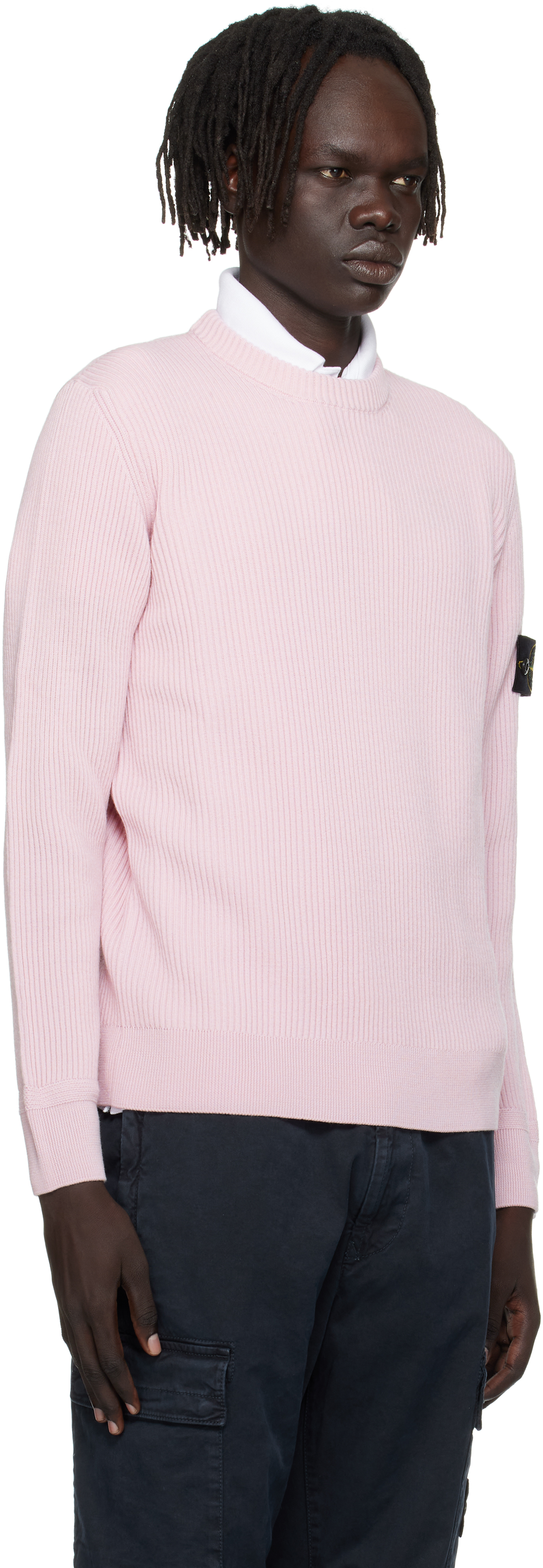 Stone Island Pink 5100053 Full Rib Rws Wool Sweater In Pink