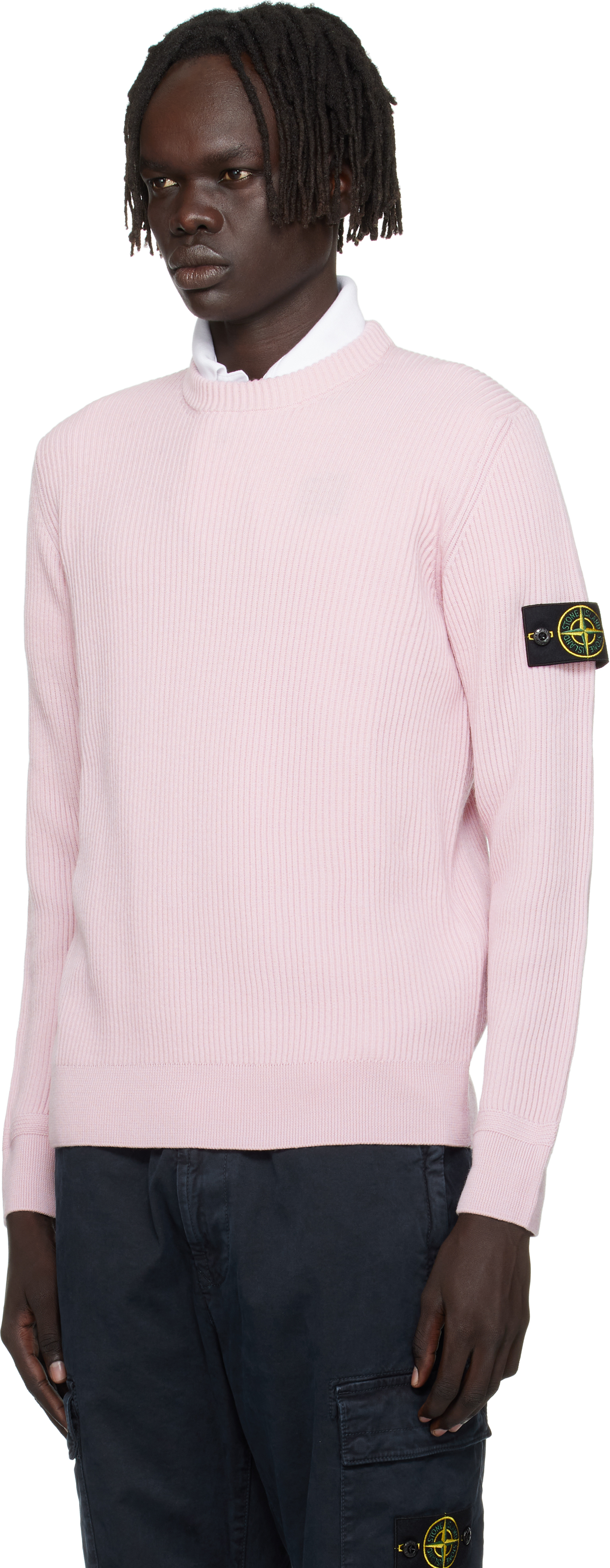 Stone Island Pink 5100053 Full Rib Rws Wool Sweater In Pink
