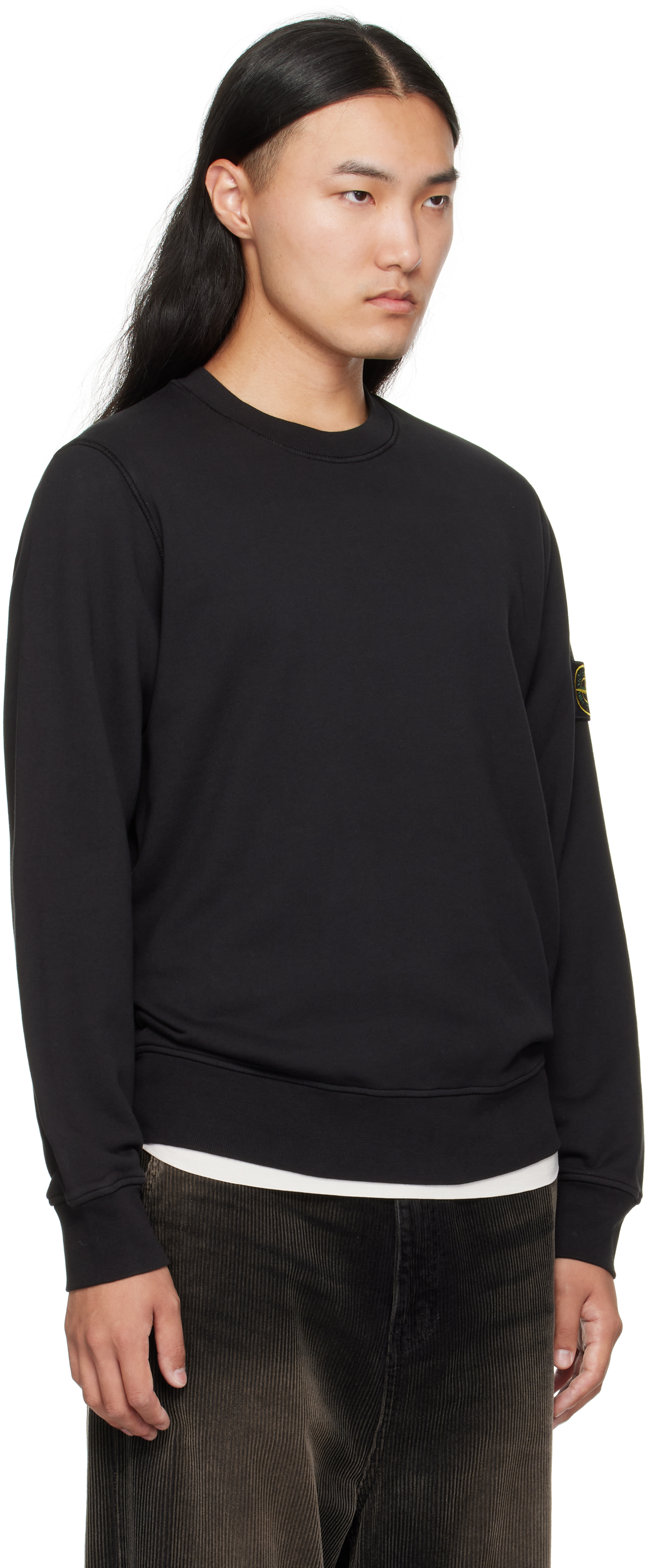 Stone Island Classic Round-neck Sweatshirt With Ribbed Cuffs In Black