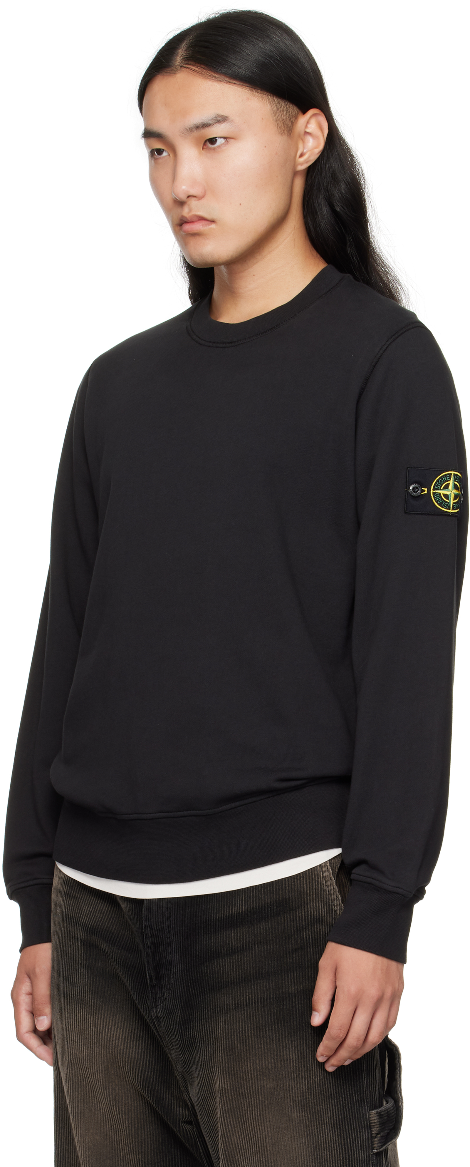 Stone Island Classic Round-neck Sweatshirt With Ribbed Cuffs In Black