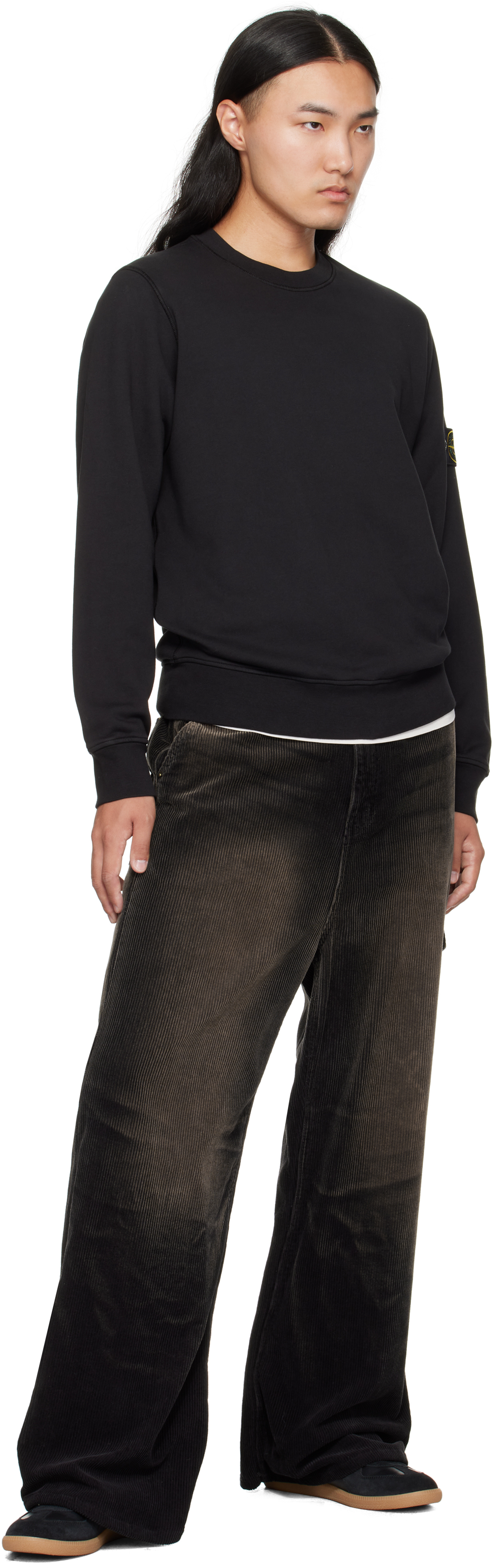 Stone Island Classic Round-neck Sweatshirt With Ribbed Cuffs In Black
