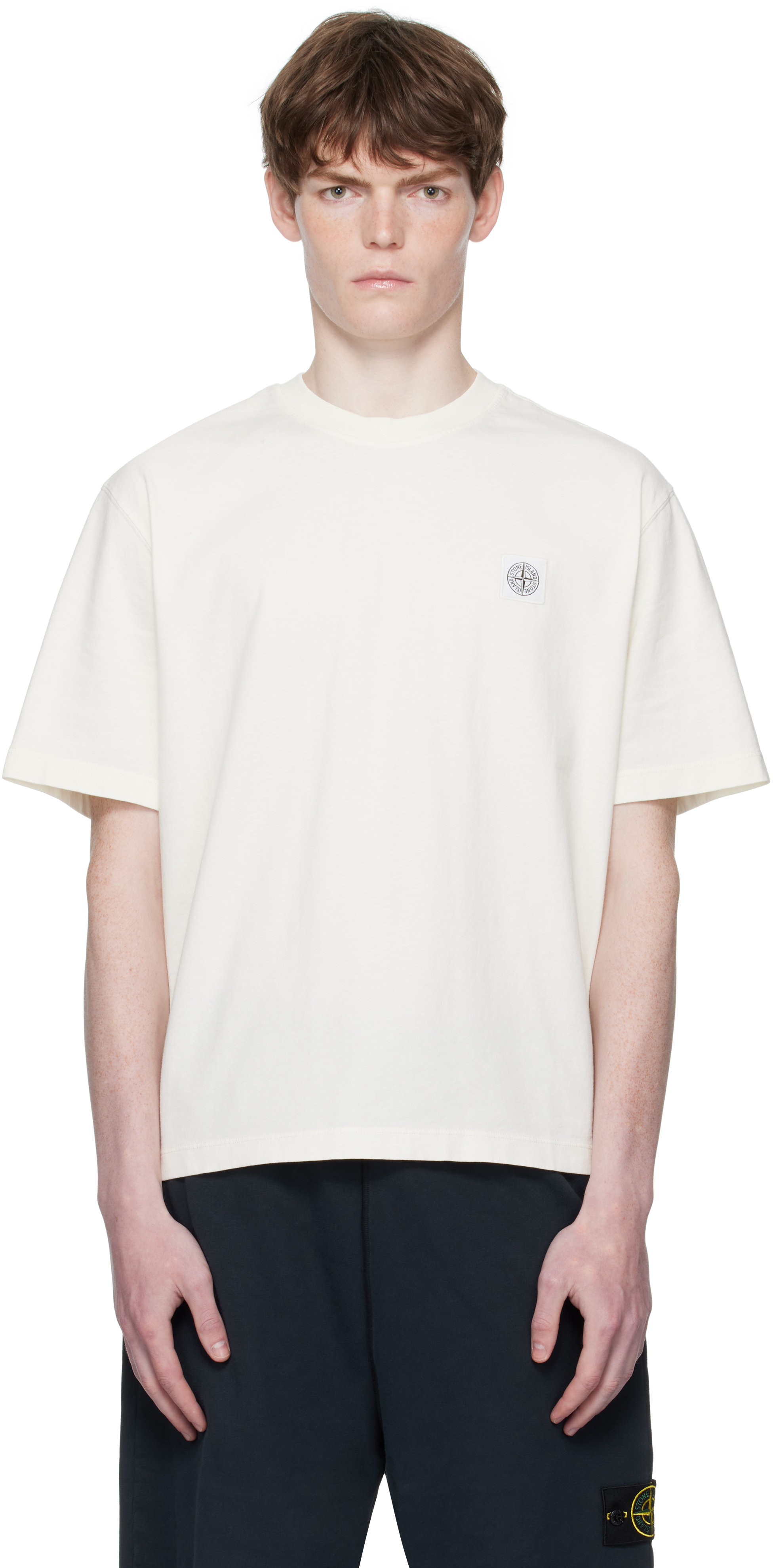 Stone Island: オフホワイト 2100025 Combed Organic Cotton