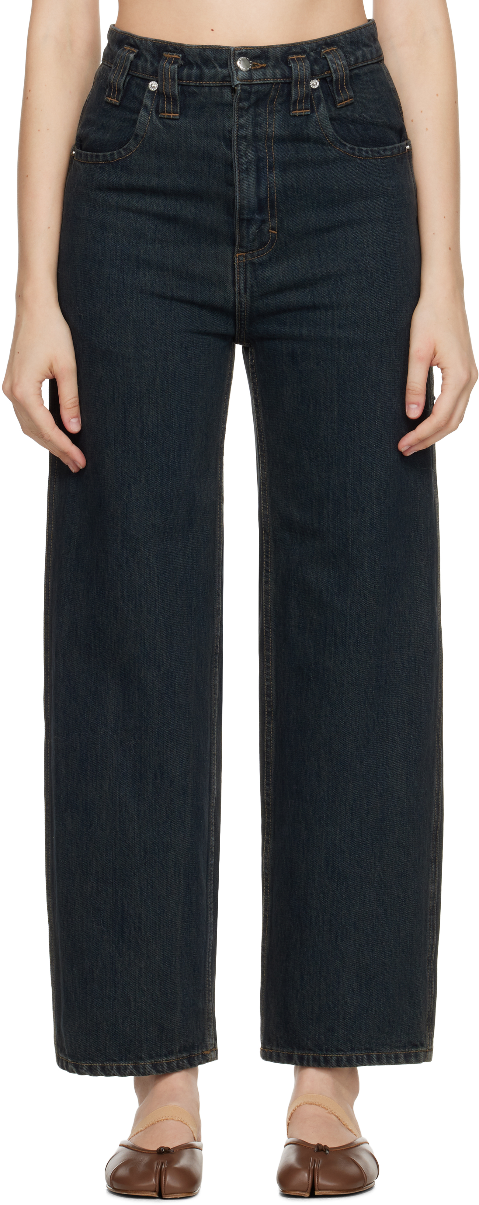 【関税込み】Eckhaus Latta SSENSE限定 ブルー ジーンズ Eckhaus Latta Blue Wide Leg Jeans | Depop