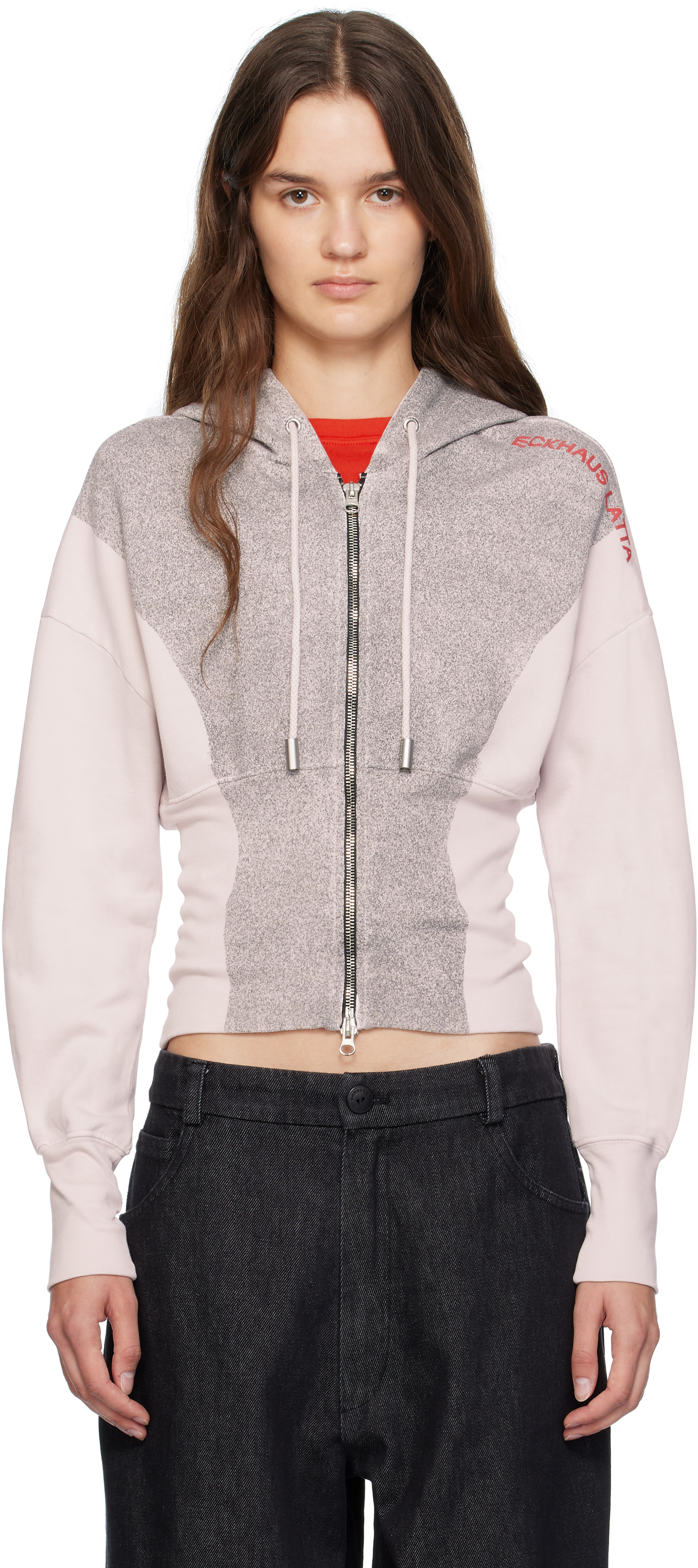 Eckhaus Latta White & Gray Snatched Hoodie In Gray