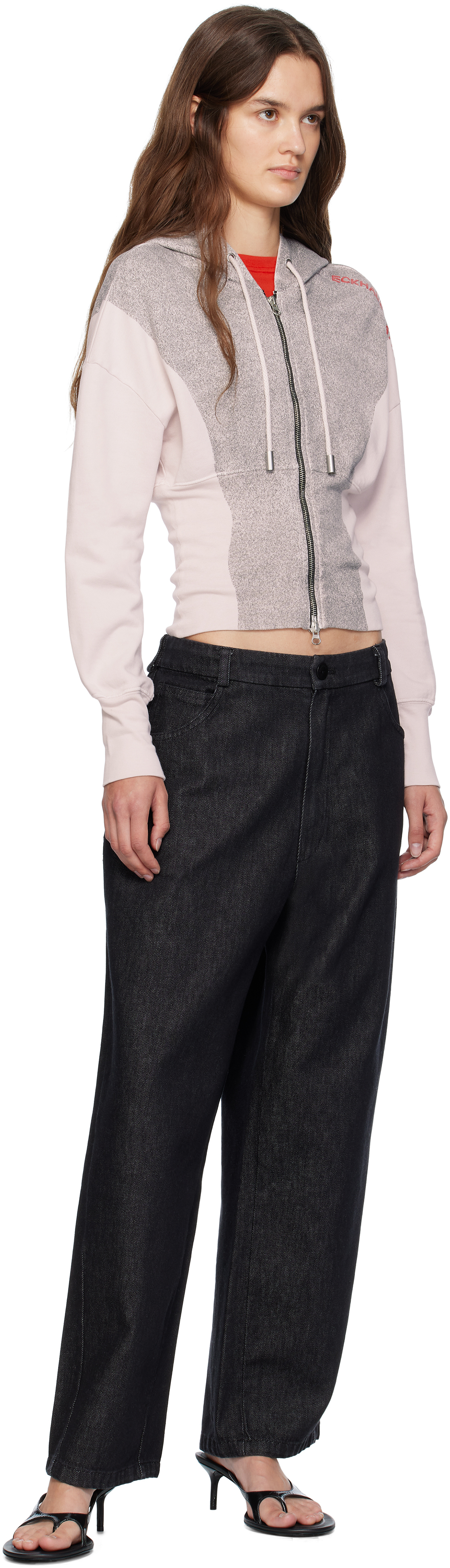 Eckhaus Latta White & Gray Snatched Hoodie In Gray