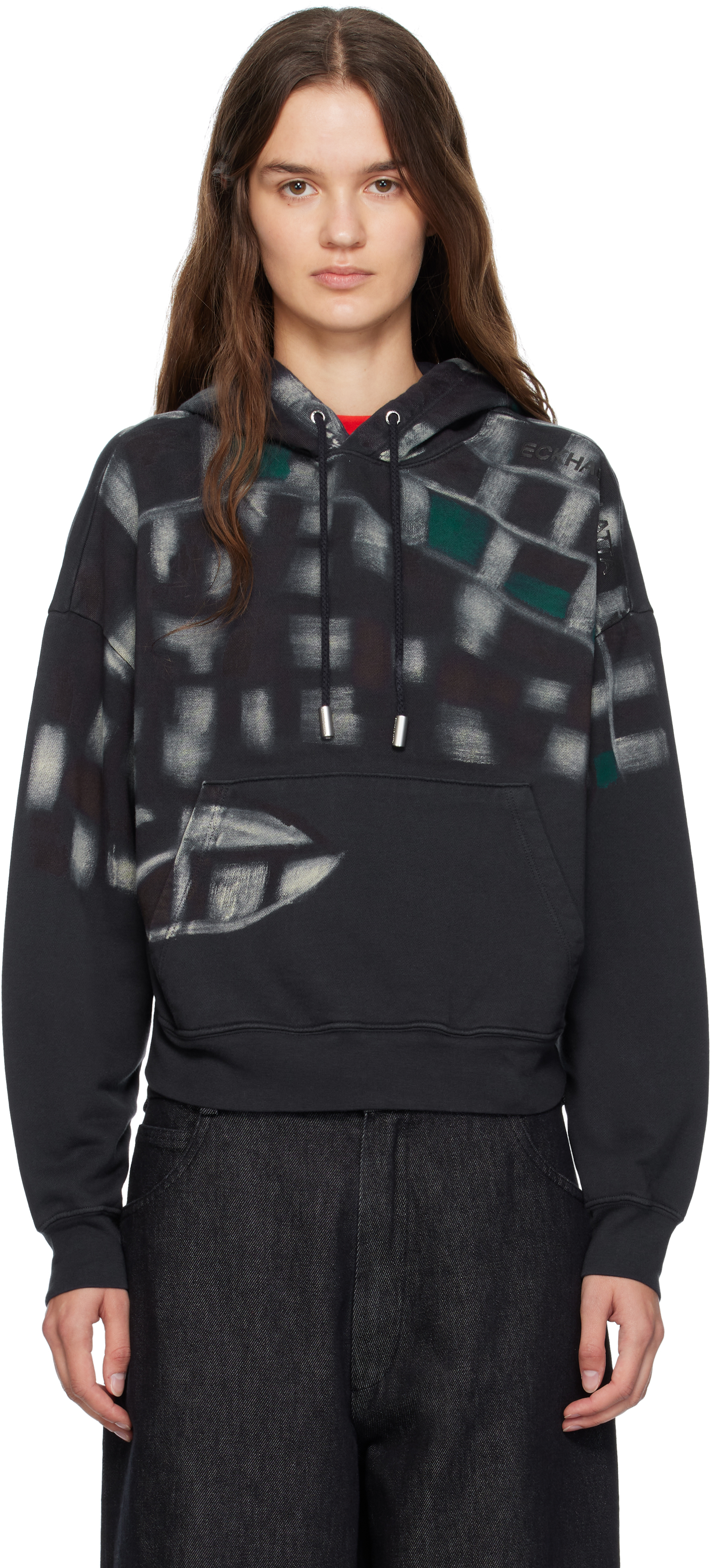 Eckhaus Latta Navy Garment-dyed Hoodie In Black
