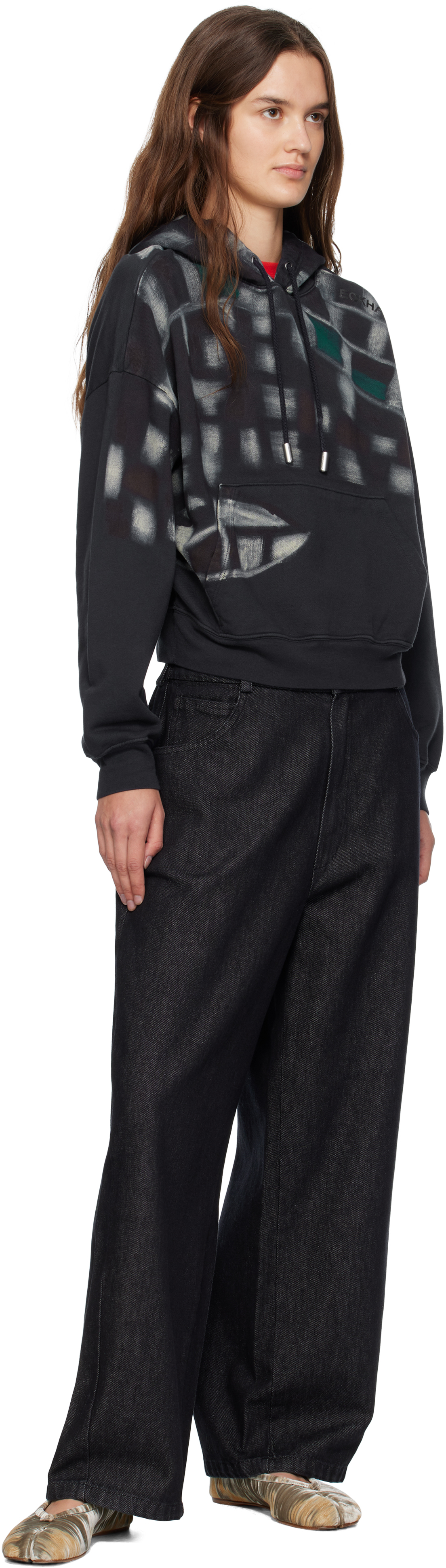 Eckhaus Latta Navy Garment-dyed Hoodie In Black