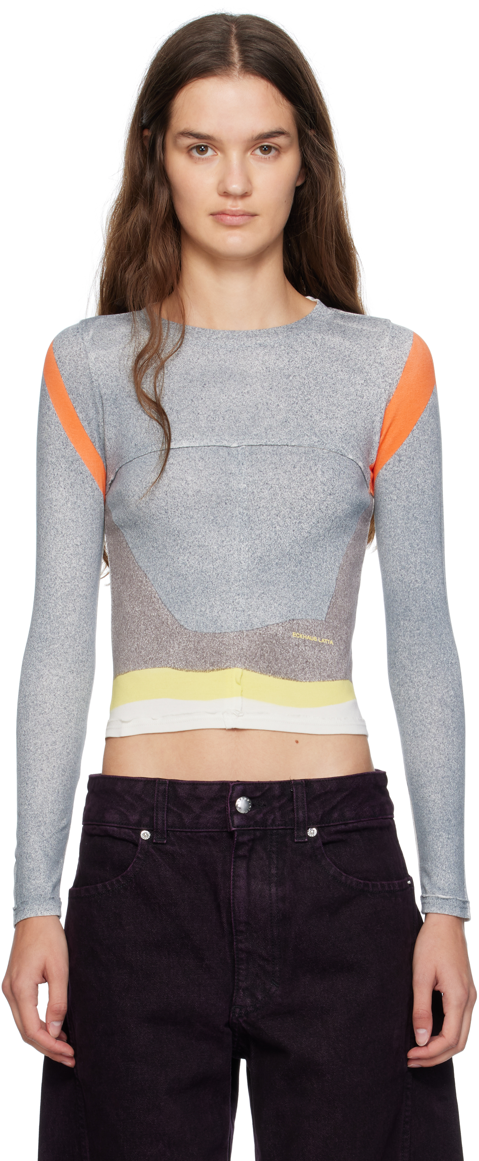 Eckhaus Latta Multicolor Lapped Baby Crewneck T-shirt In Gray