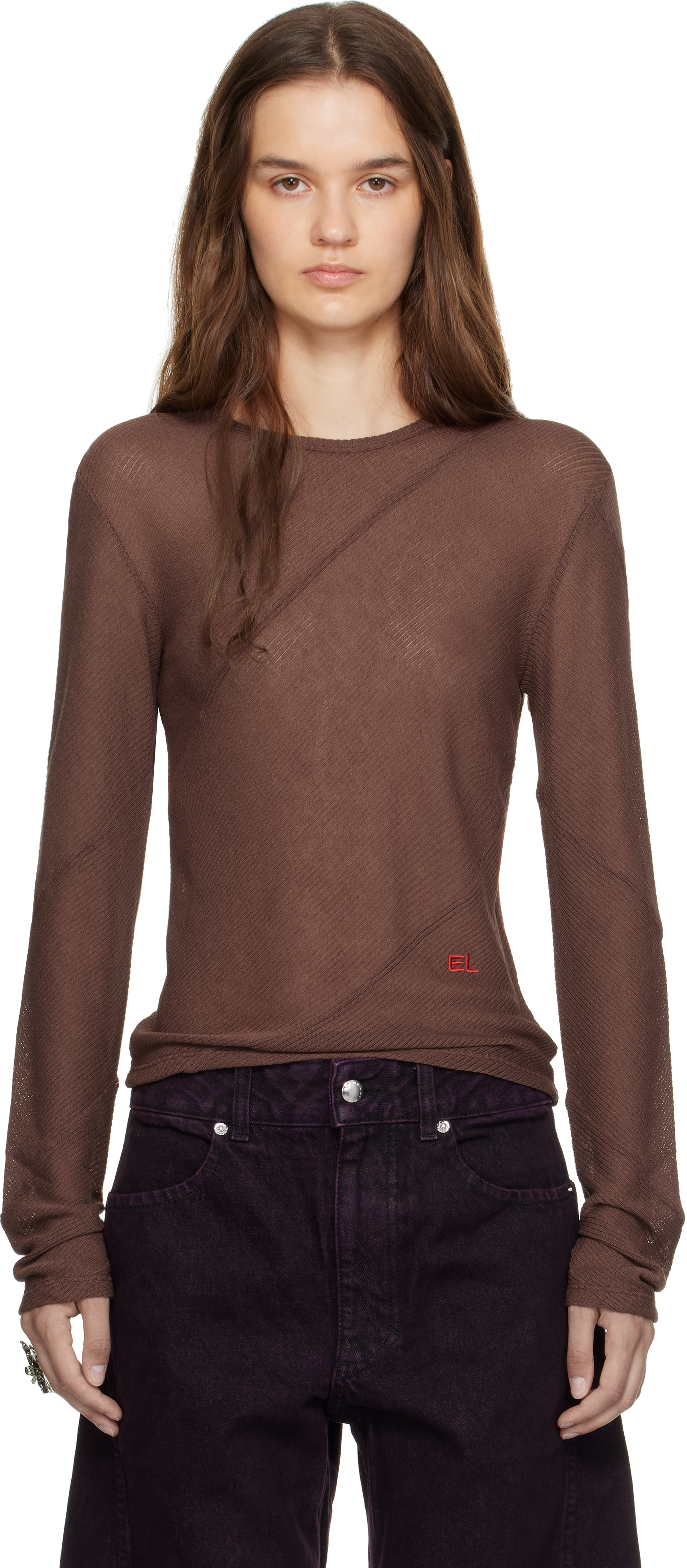 【関税込み】Eckhaus Latta ブラウン Spiral 長袖トップス Eckhaus Latta: 棕色Spiral 长袖T 恤| SSENSE