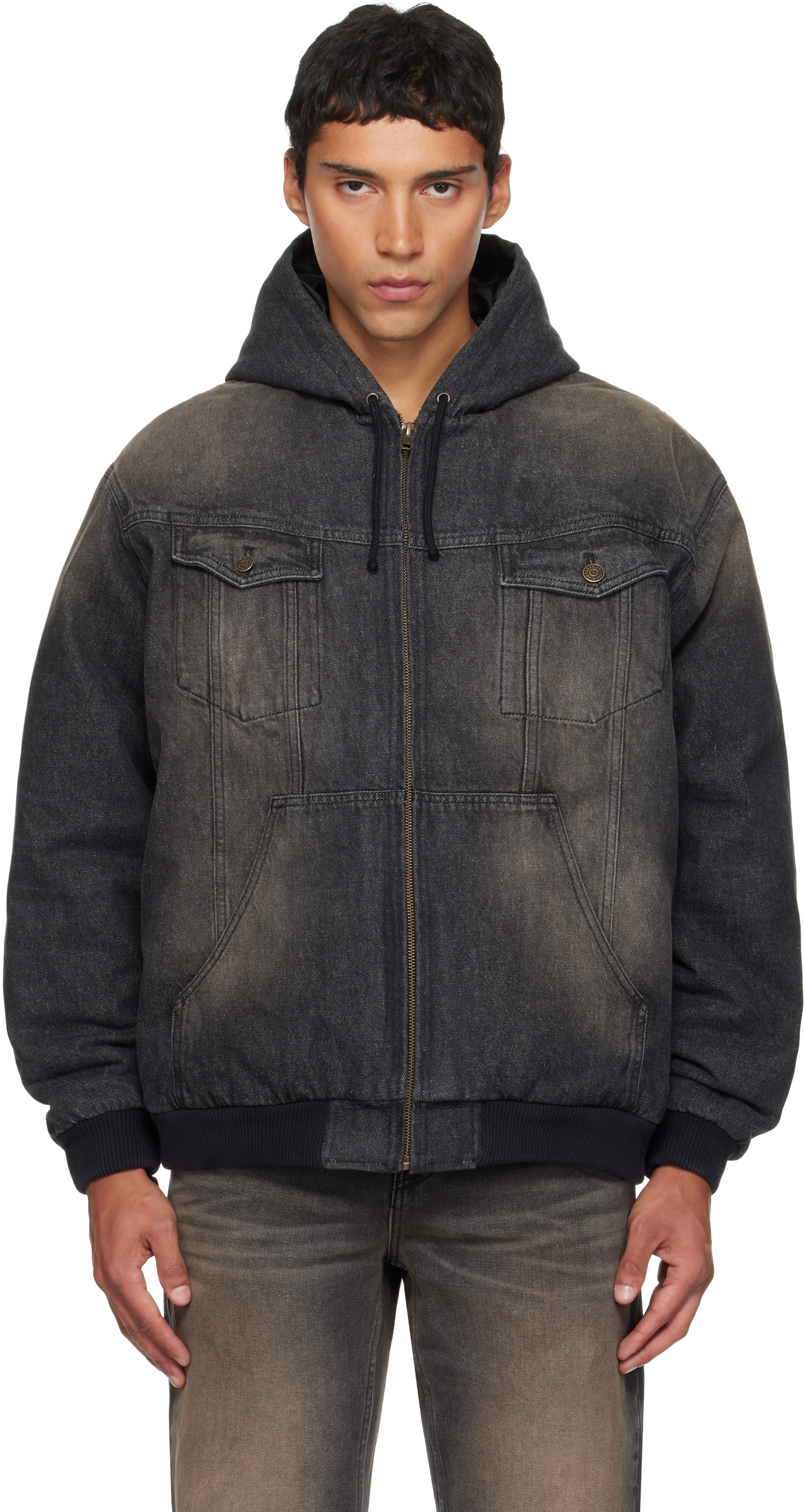 Egonlab Black & Brown Hooded Denim Jacket In Black