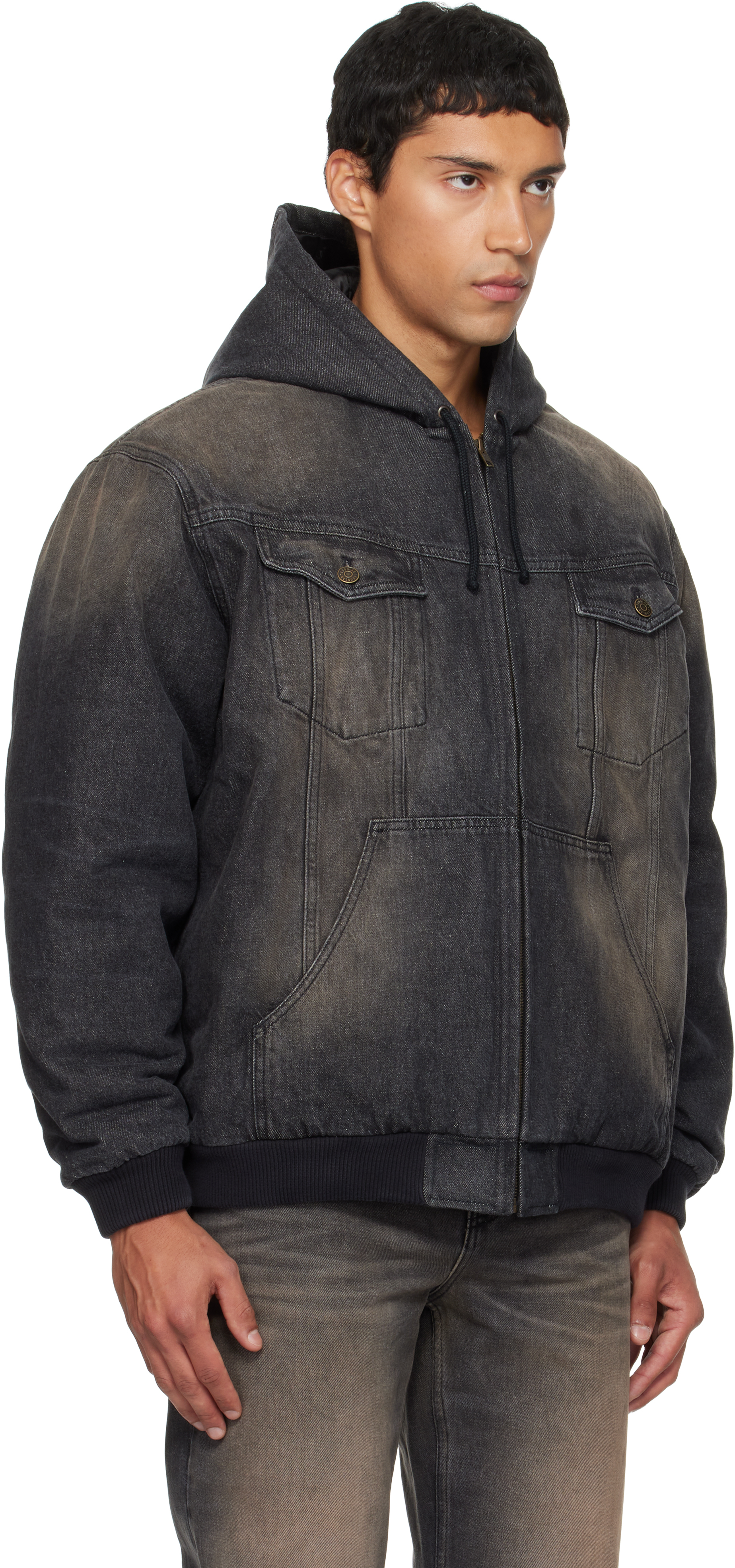 Egonlab Black & Brown Hooded Denim Jacket In Black