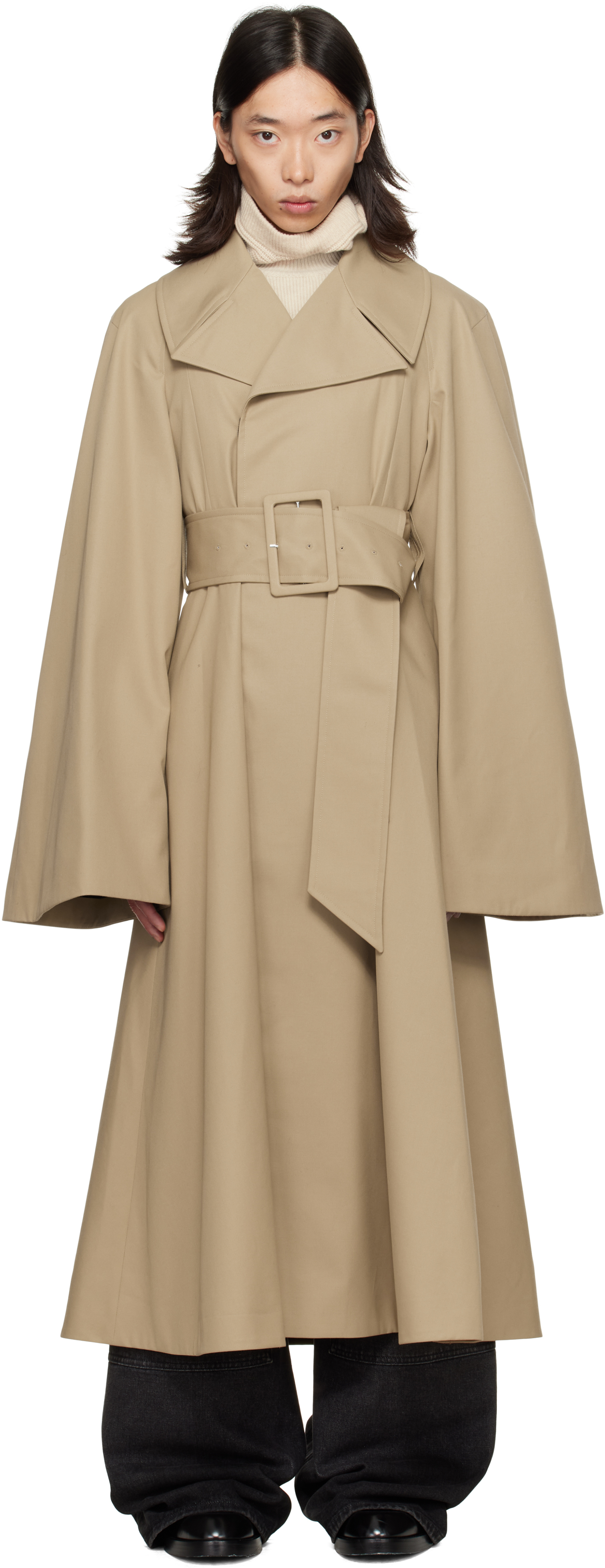 Egonlab Beige Belted Trench Coat In Brown