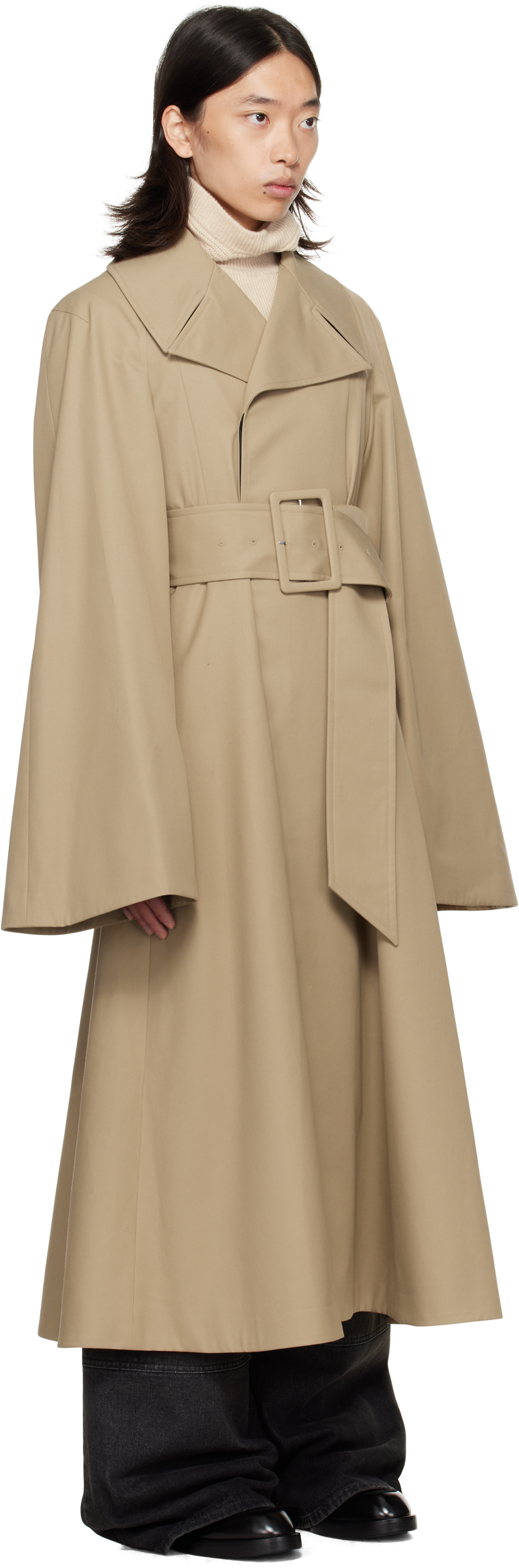 Egonlab Beige Belted Trench Coat In Brown