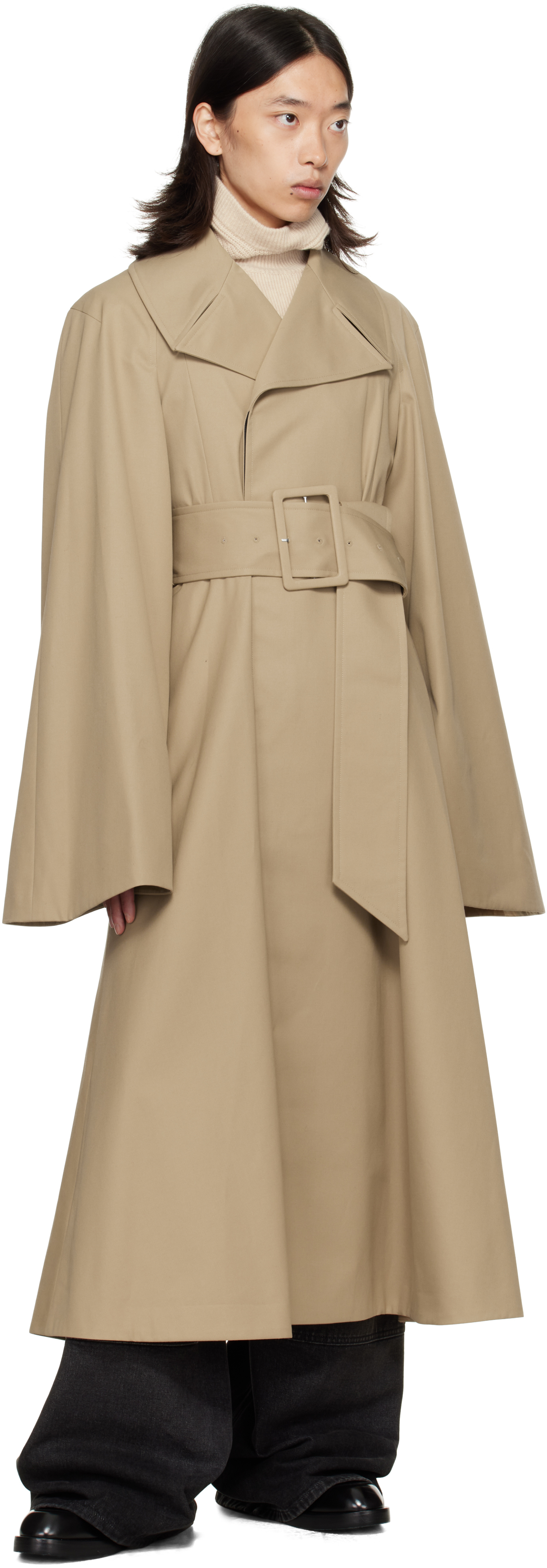 Egonlab Beige Belted Trench Coat In Brown