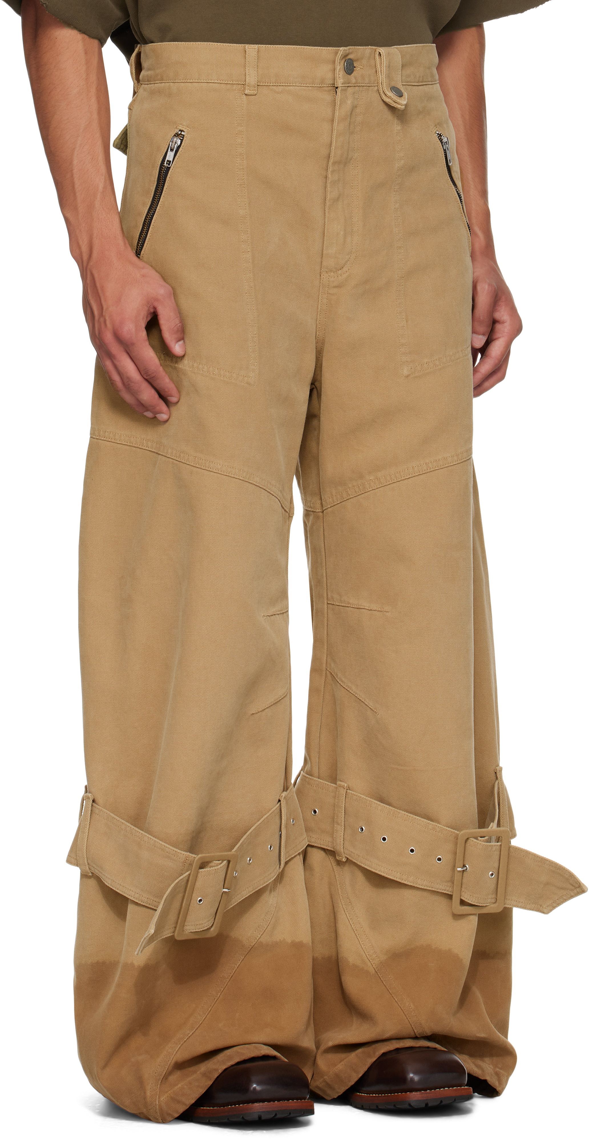 Egonlab Beige Pin-buckle Cargo Jeans In Nude