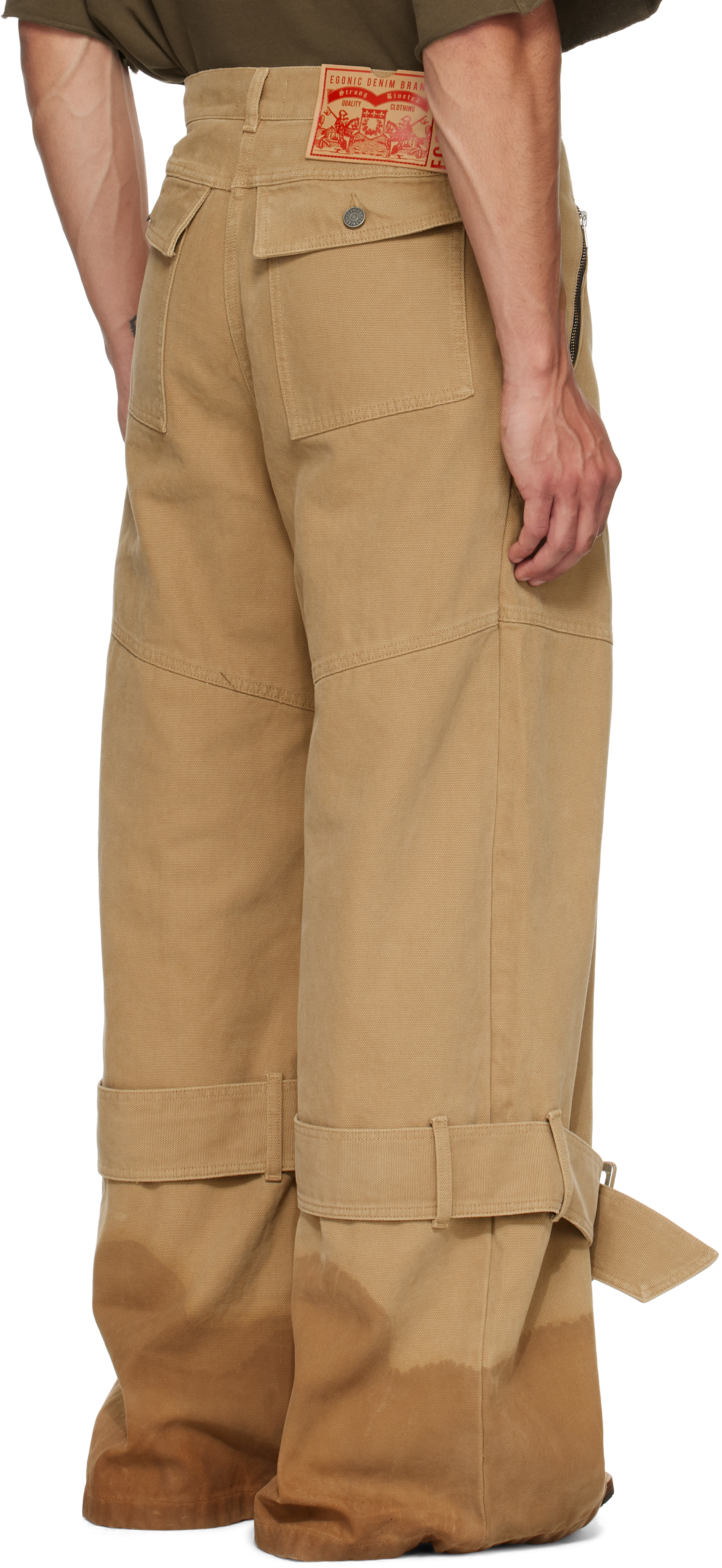 Egonlab Beige Pin-buckle Cargo Jeans In Nude