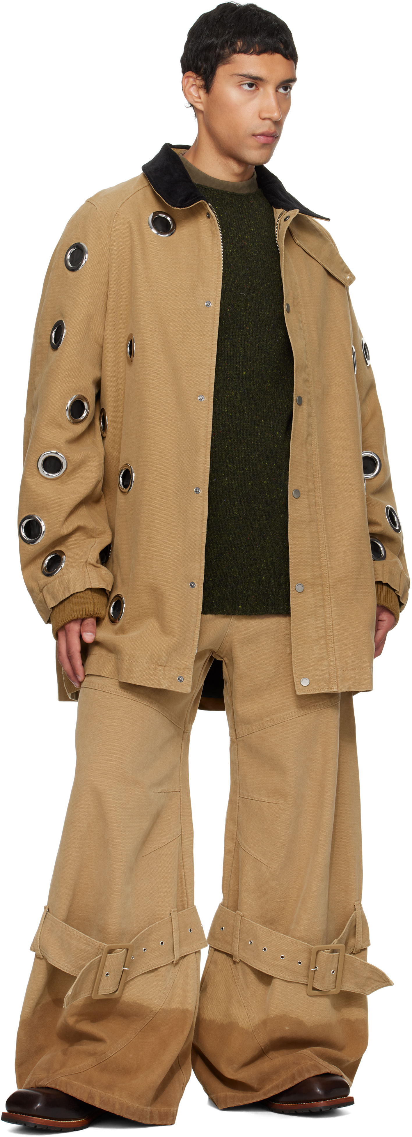 Egonlab Beige Pin-buckle Cargo Jeans In Nude