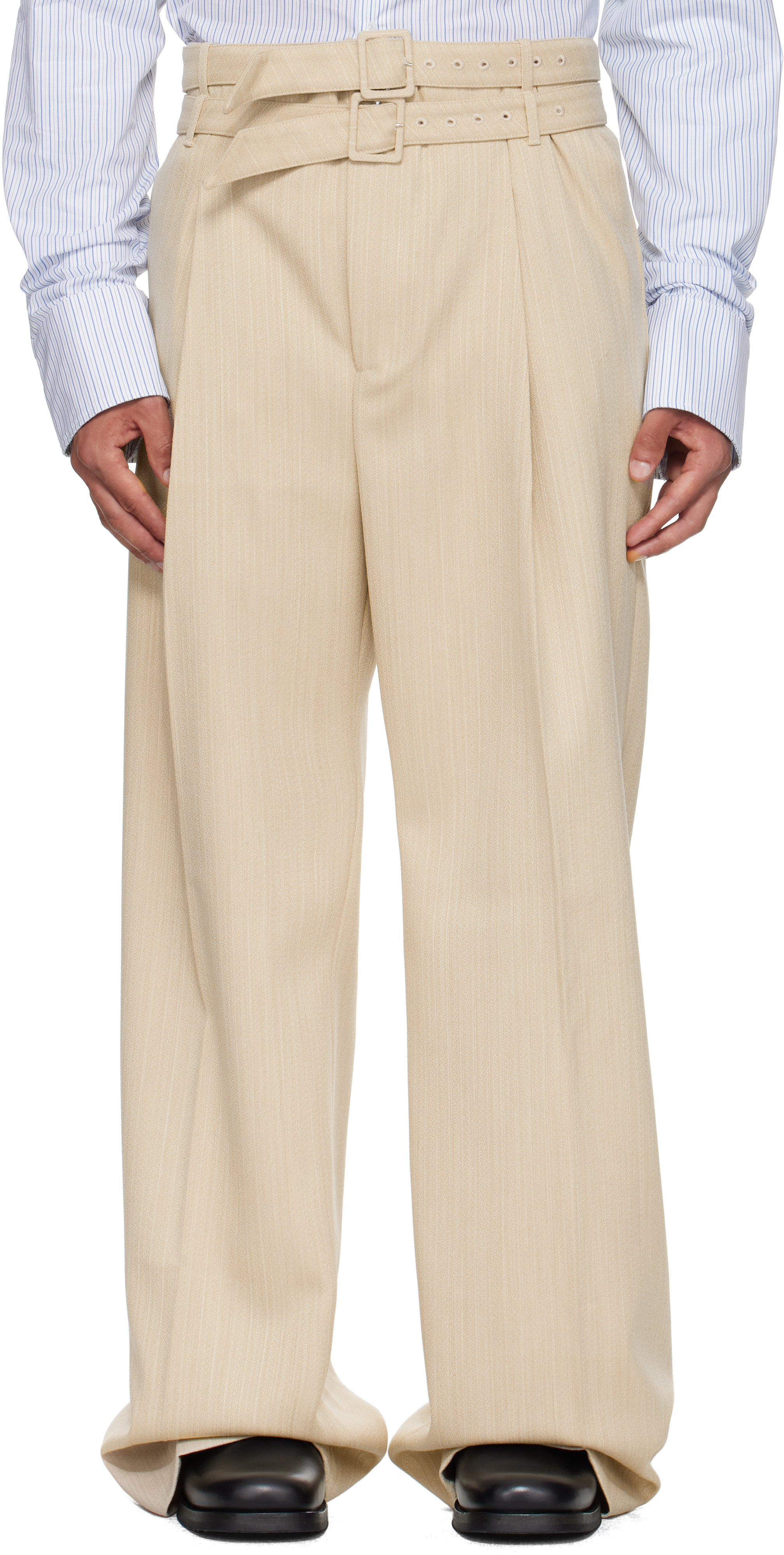 Egonlab Beige Pleated Trousers In Neutral