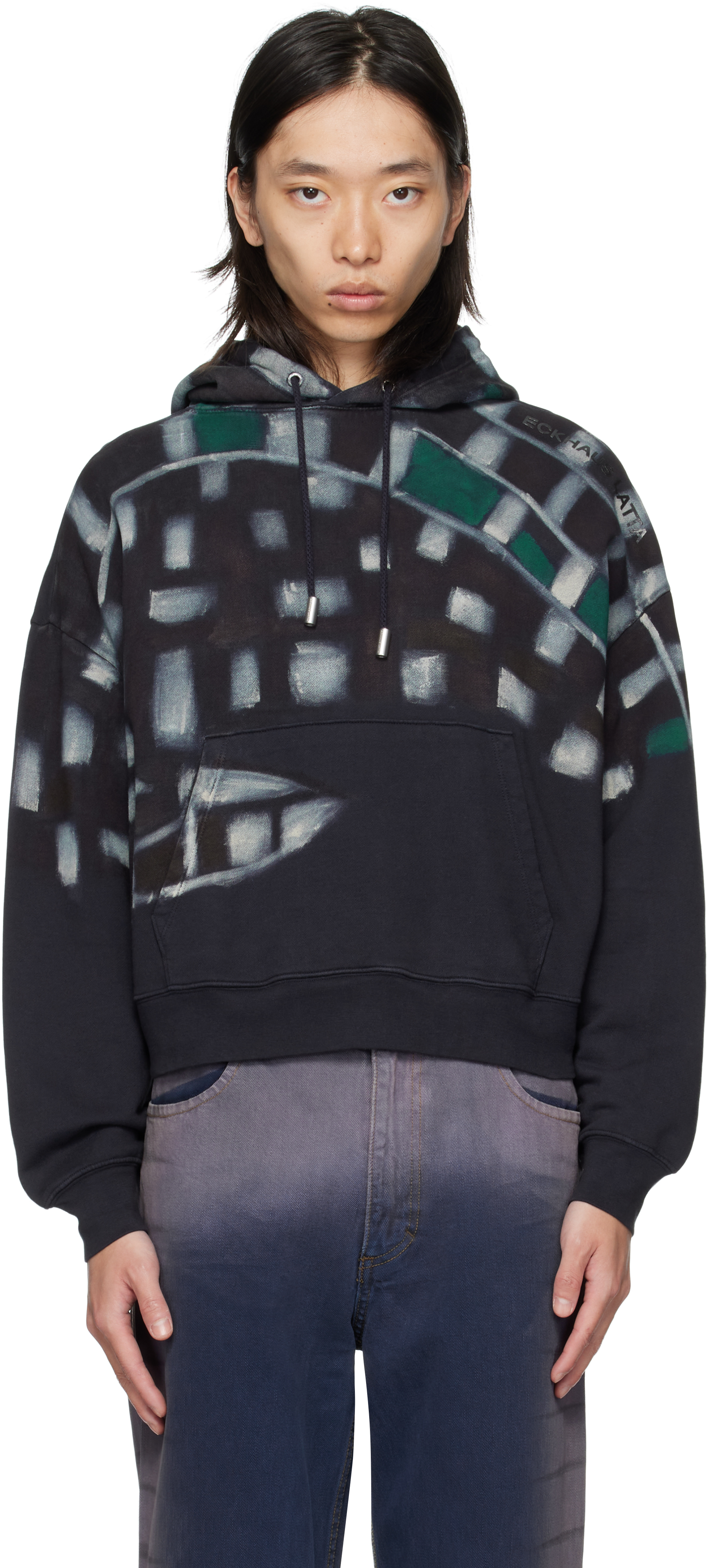 eckhaus latta 染めパーカー Eckhaus Latta Black Faded Hoodie Eckhaus Latta