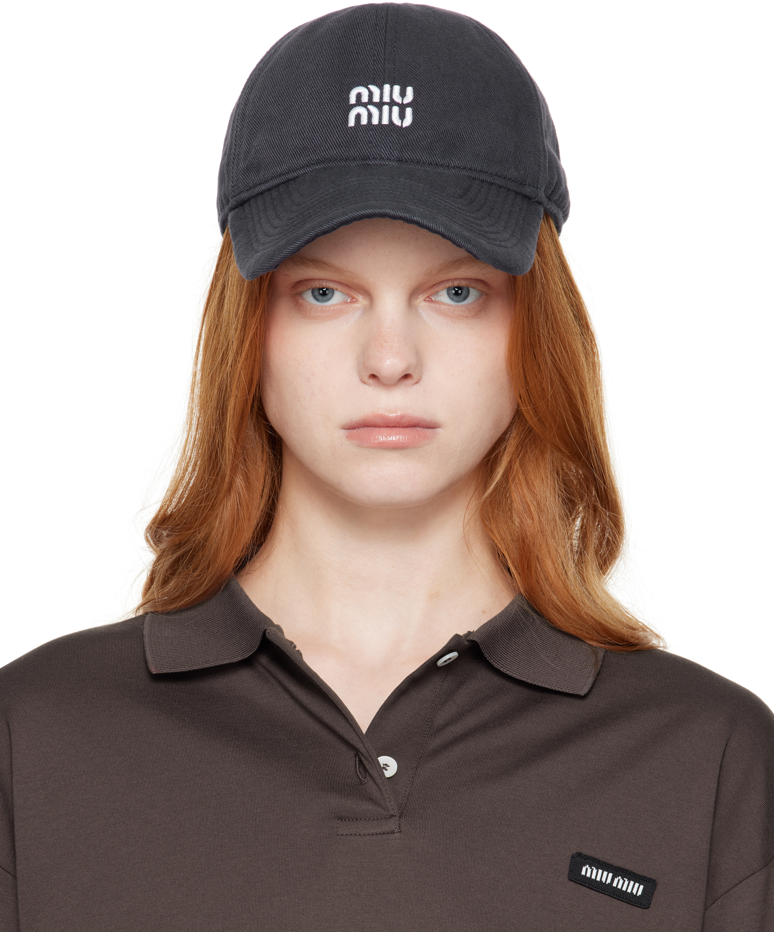 帽子・その他 MiuMiu 5IF146.2F6T Hats & Caps MIU Grey Drill Baseball Cap | Miu Miu