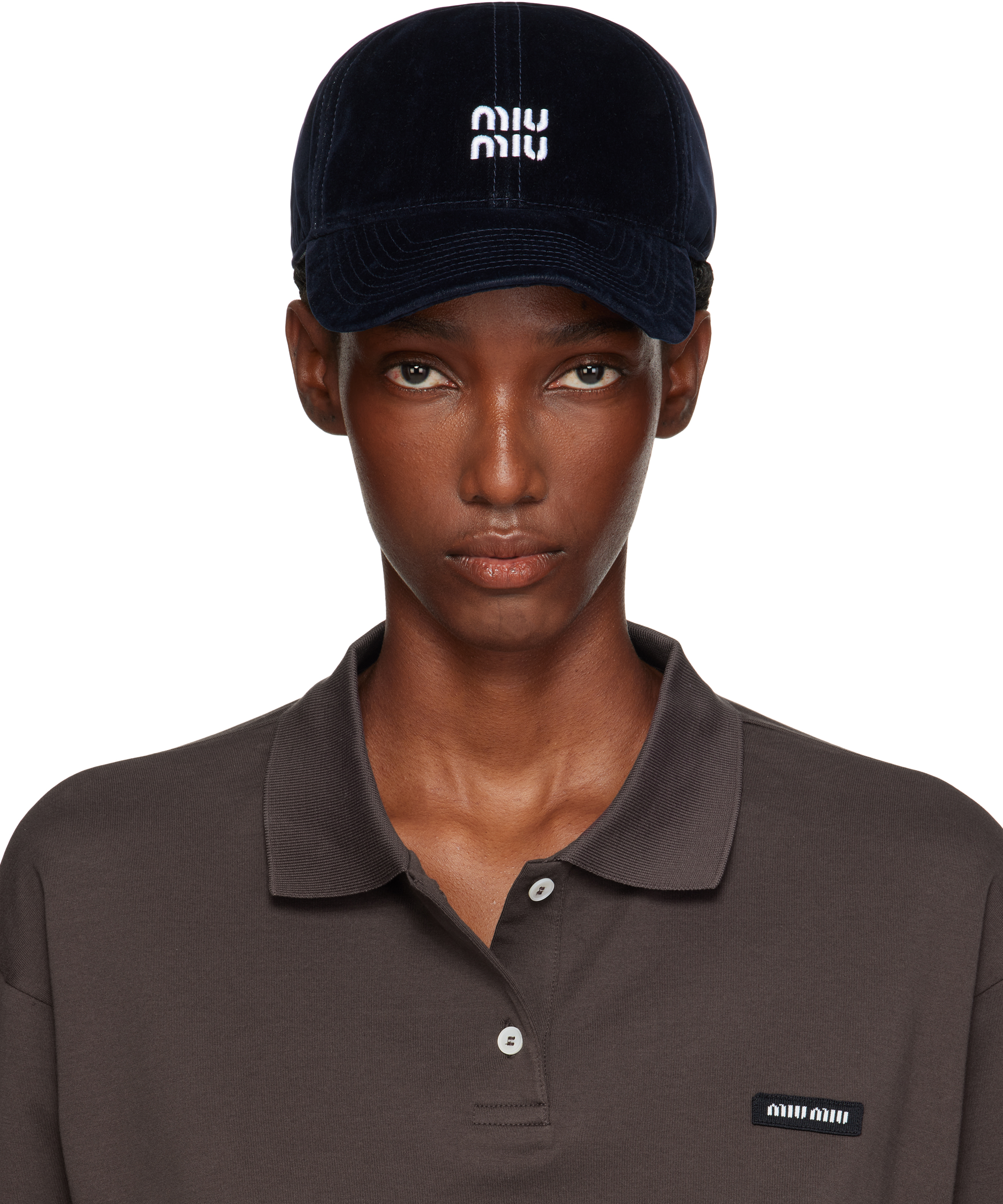 Miu Miu: Navy Velvet Baseball Cap | SSENSE Canada
