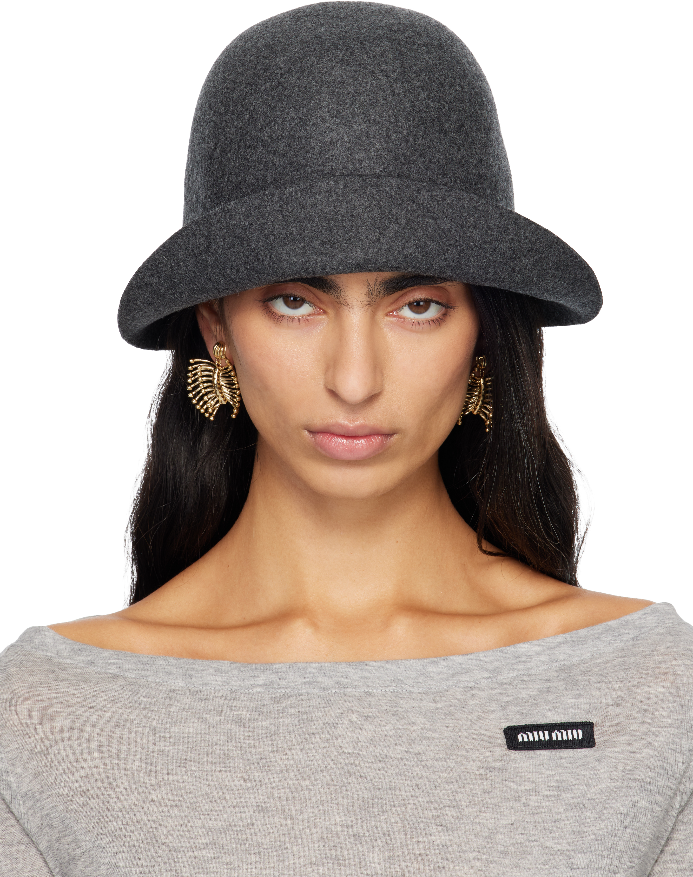Miu Miu: Gray Felt Hat | SSENSE Canada